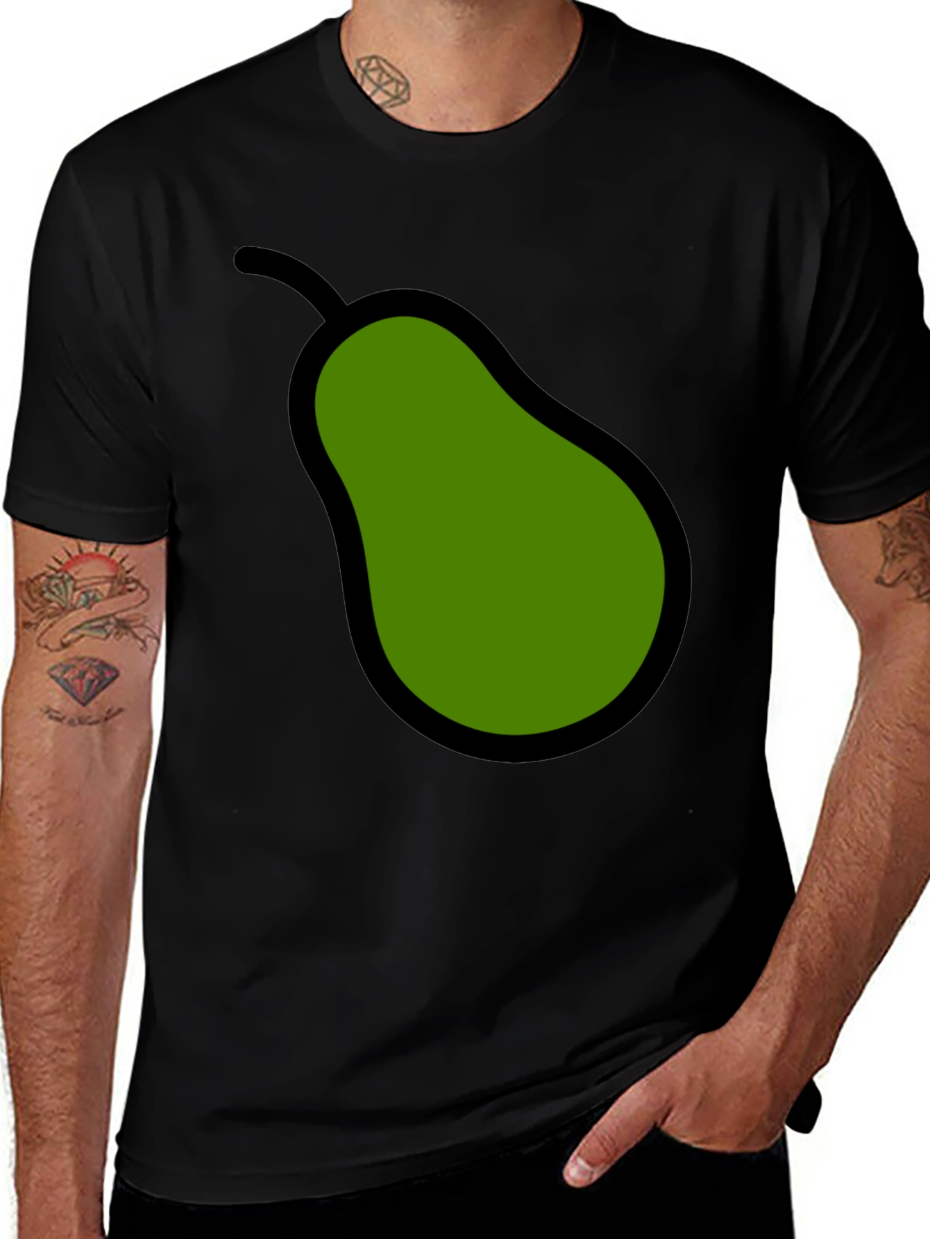 Variant 8 of Green Pear Graphic Black T-Shirt Casual Style