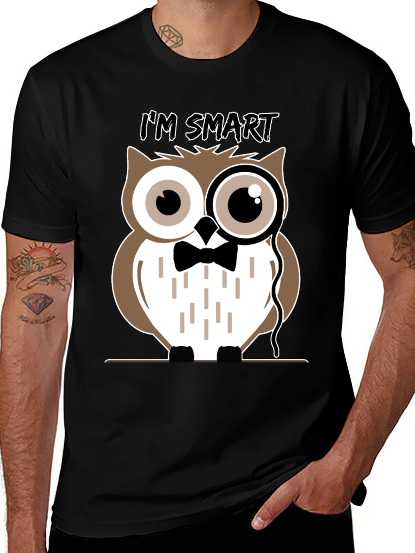 Variant 13 of Smart Owl Graphic T-Shirt - Men's Black Tee