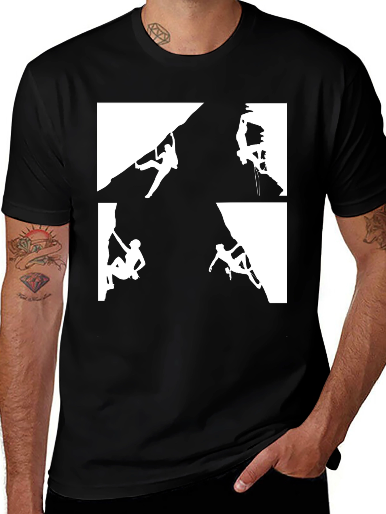 Variant 17 of Climbing Silhouette Graphic Tee - Black Cotton Shirt