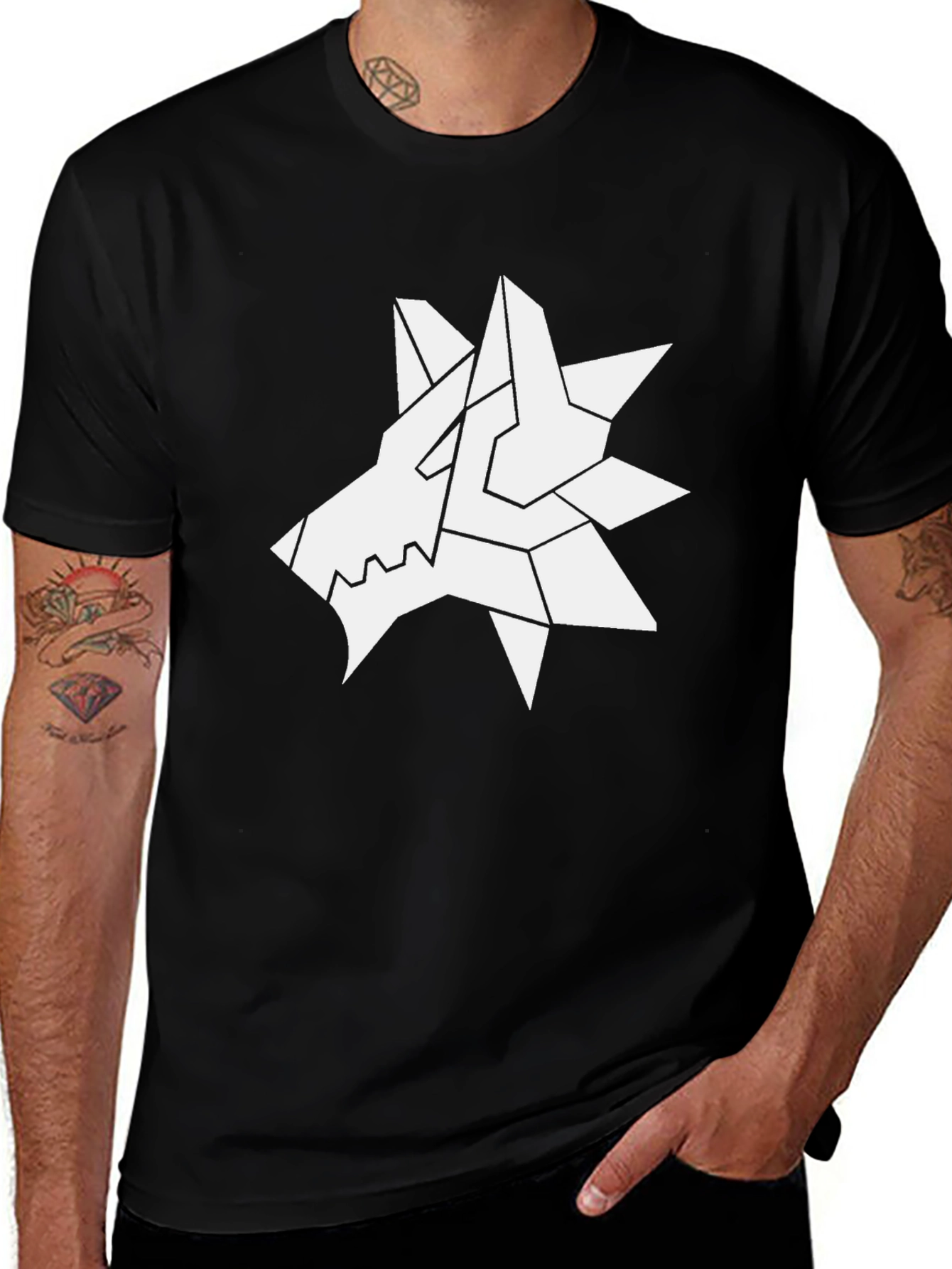 Variant 3 of Geometric Wolf Head Black T-Shirt - Modern Style