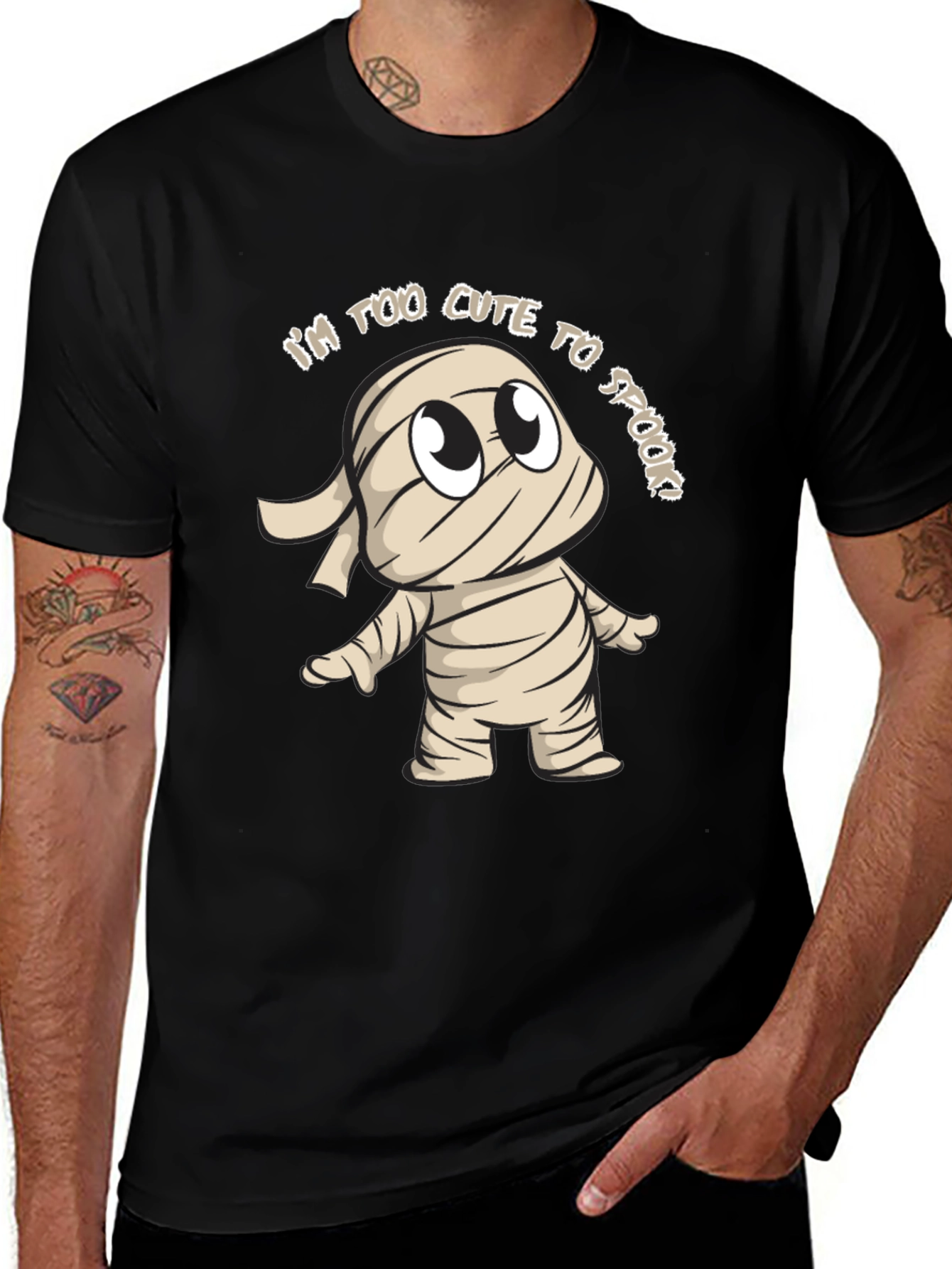 Variant 28 of Cute Mummy Graphic Tee - I'm Too Cute to Spook