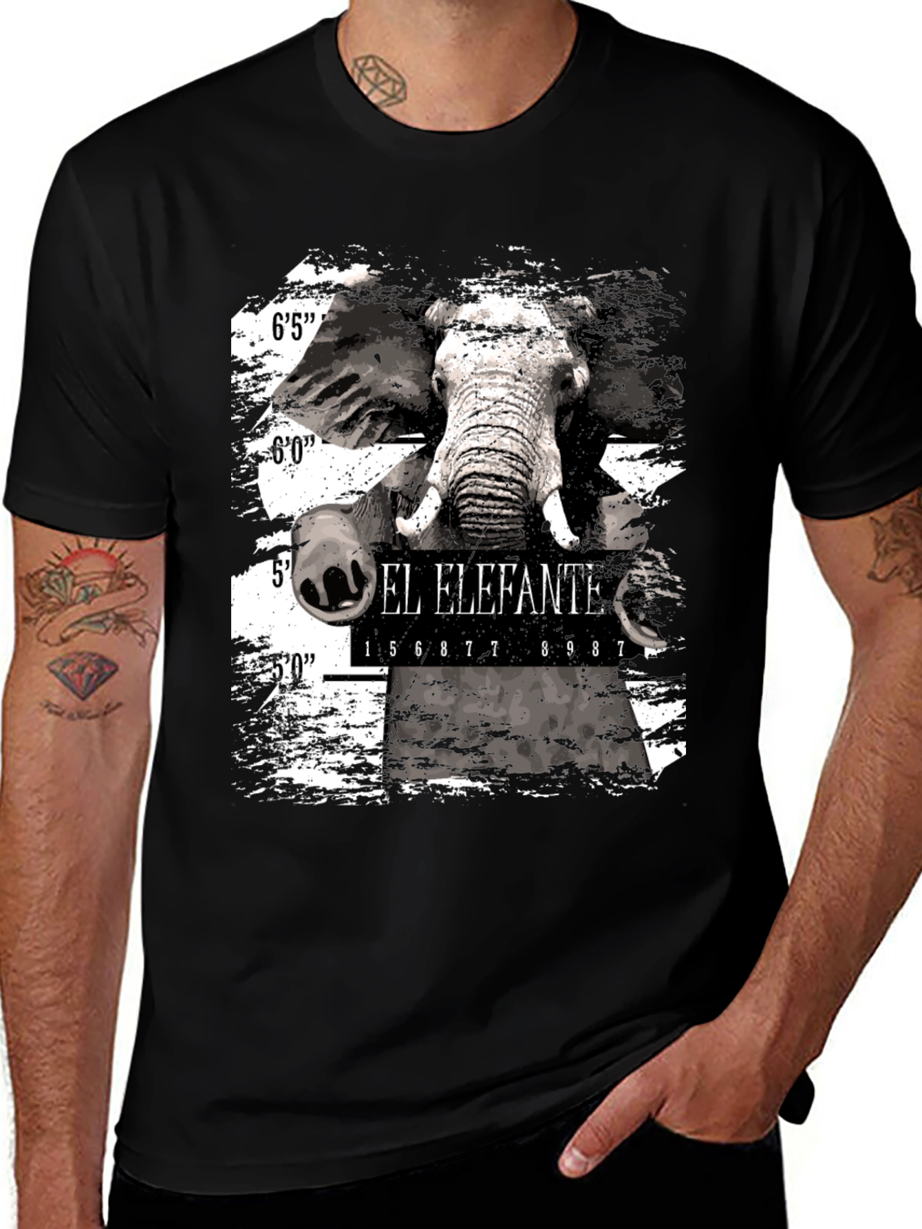 Black El Elefante Mugshot Men's Black Graphic T-Shirt main image