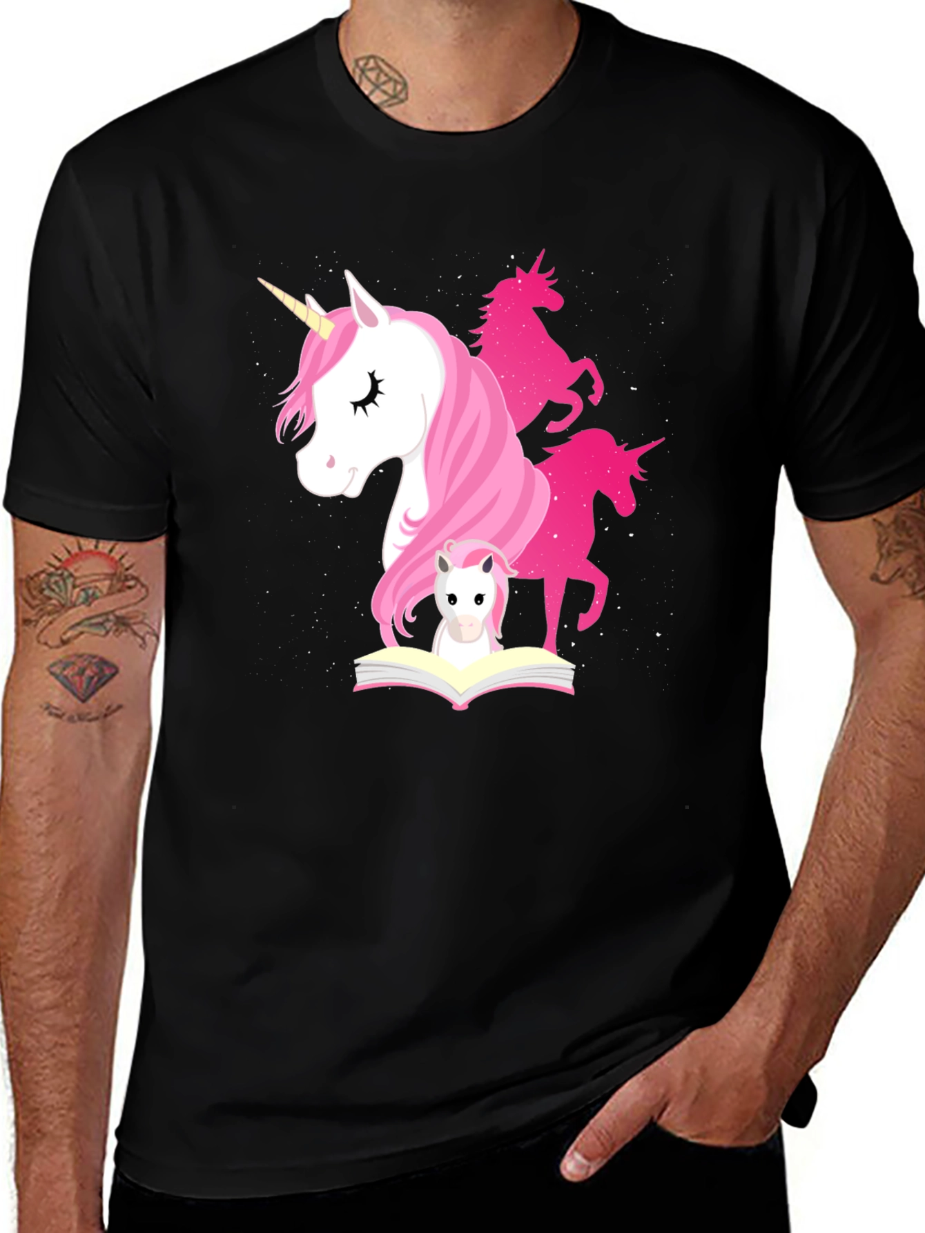Variant 24 of Unicorn Reading Book T-Shirt Black Novelty Graphic Tee