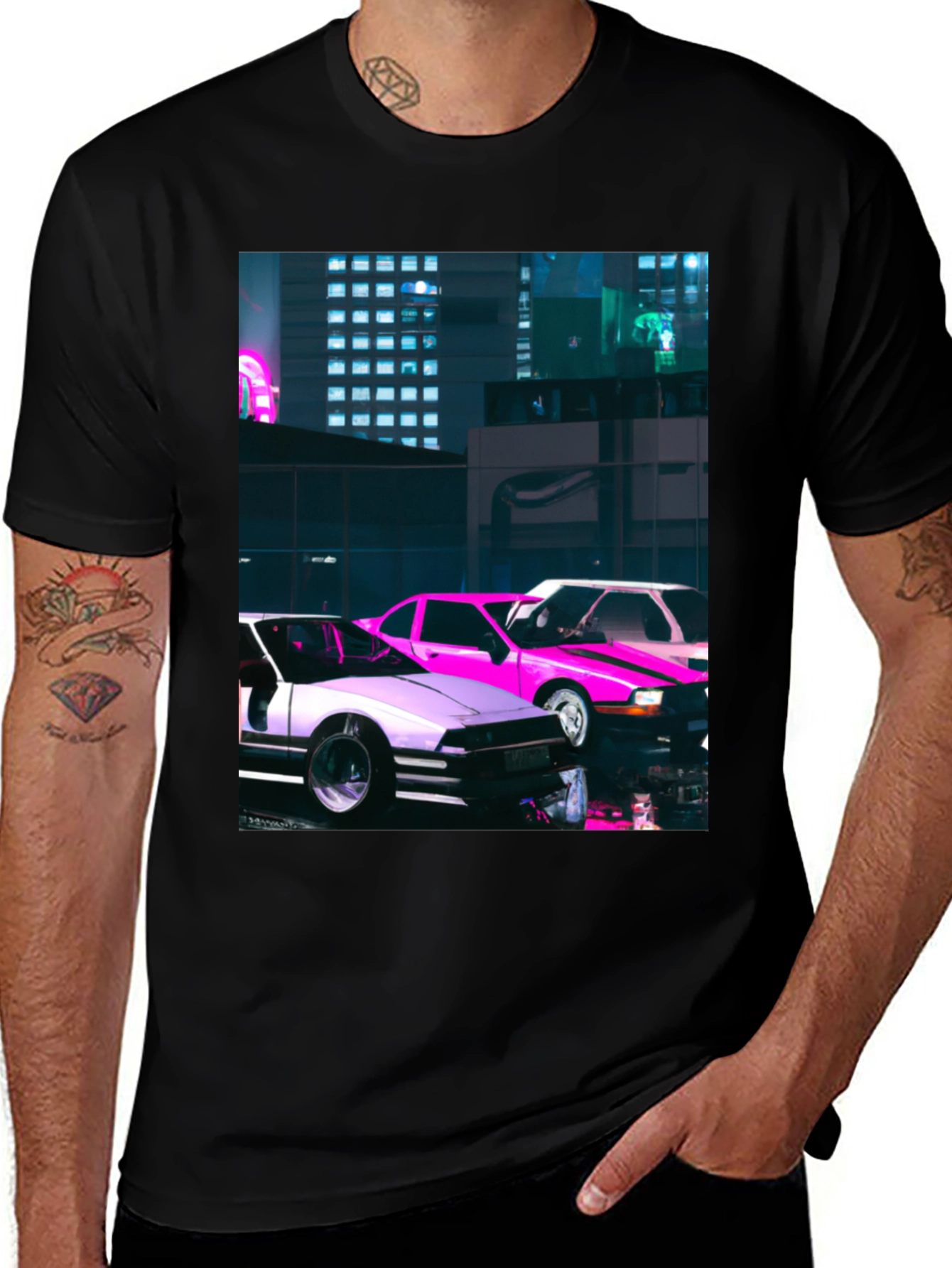 Variant 30 of Neon City Cars Graphic Tee - Urban Style