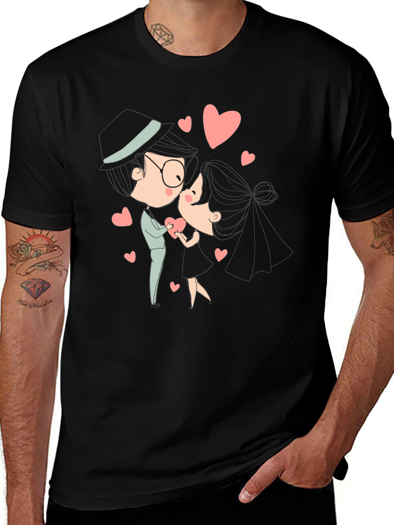 Variant 11 of Couple in Love Graphic Tee - Black Cotton T-Shirt