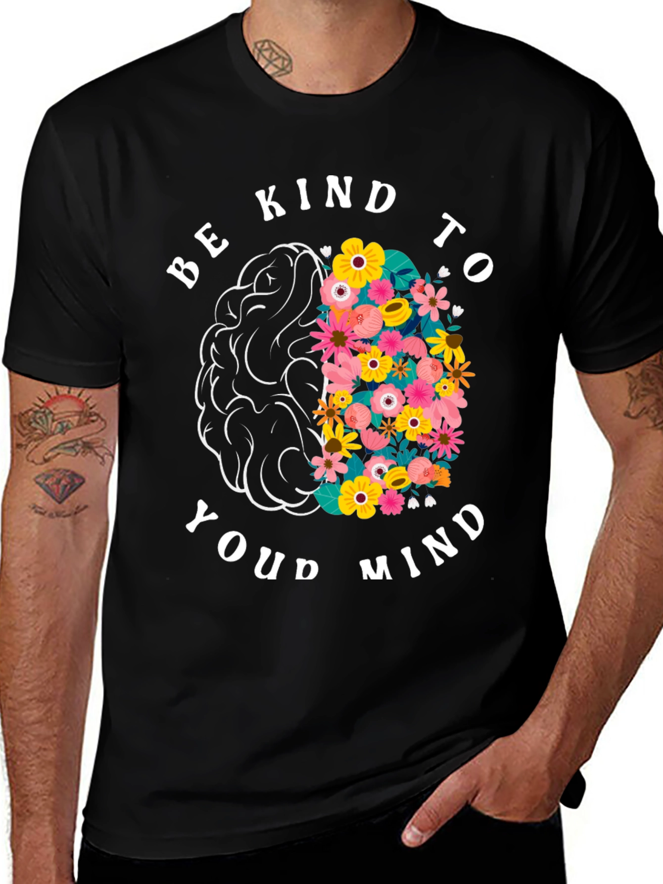 Variant 20 of Be Kind To Your Mind Floral Brain Graphic Tee