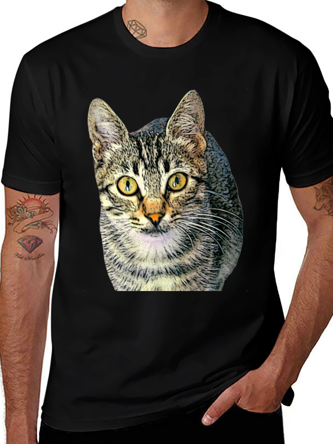 Variant 21 of Cat Print Black T-Shirt