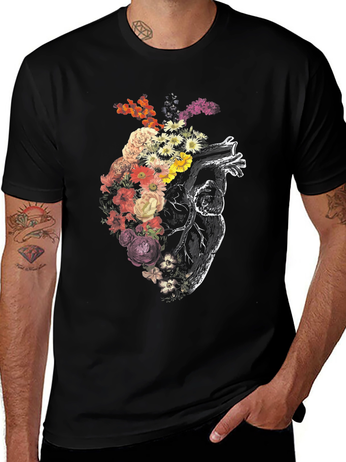 Variant 29 of Floral Heart Graphic Tee - Unique Anatomical Design