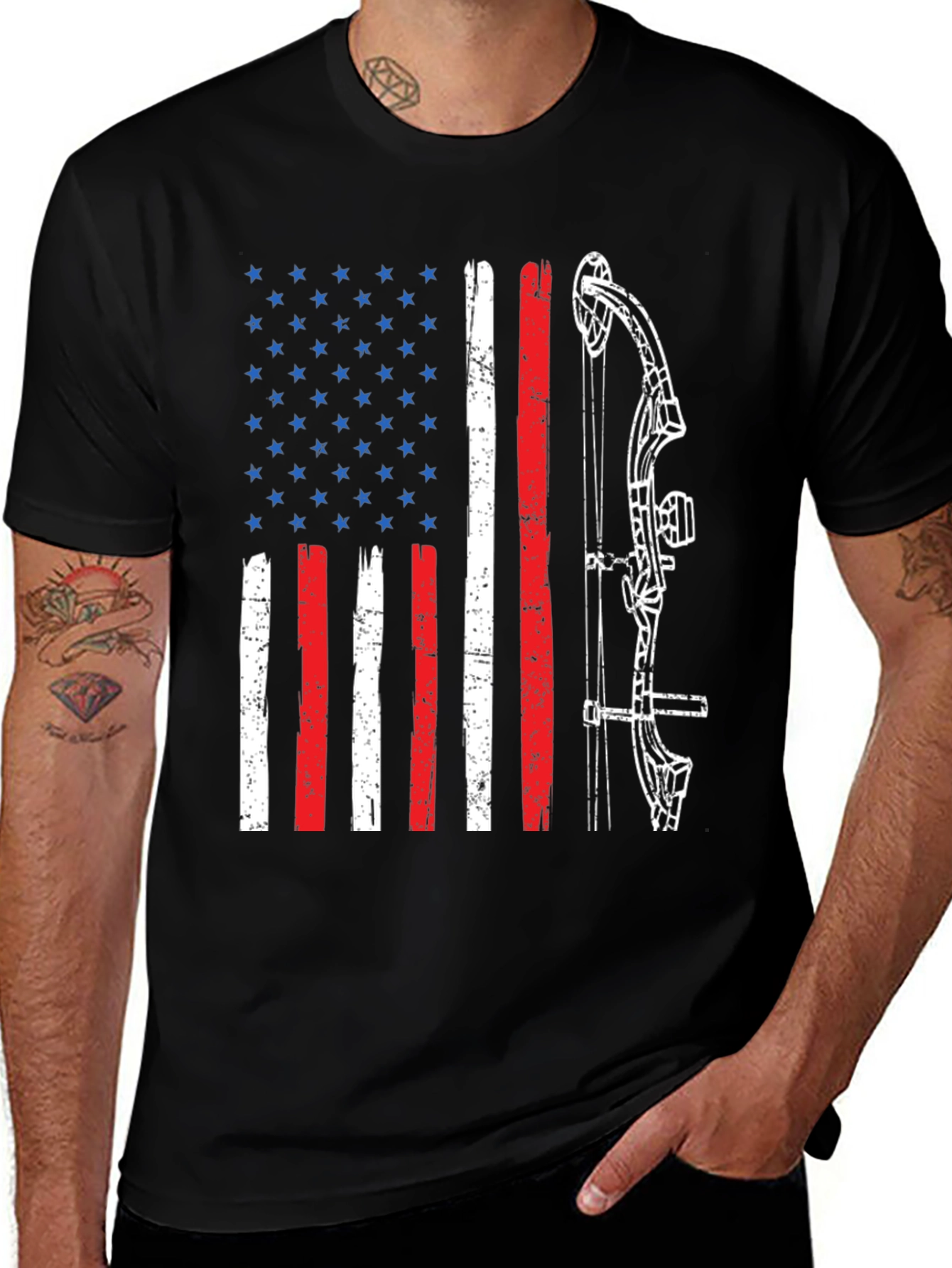 Variant 12 of American Flag Bow Hunting T-Shirt