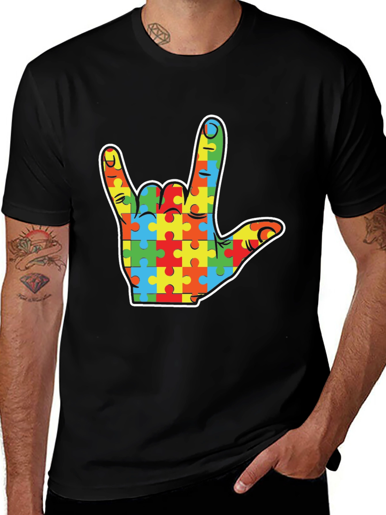Variant 22 of Autism Awareness Puzzle Hand T-Shirt
