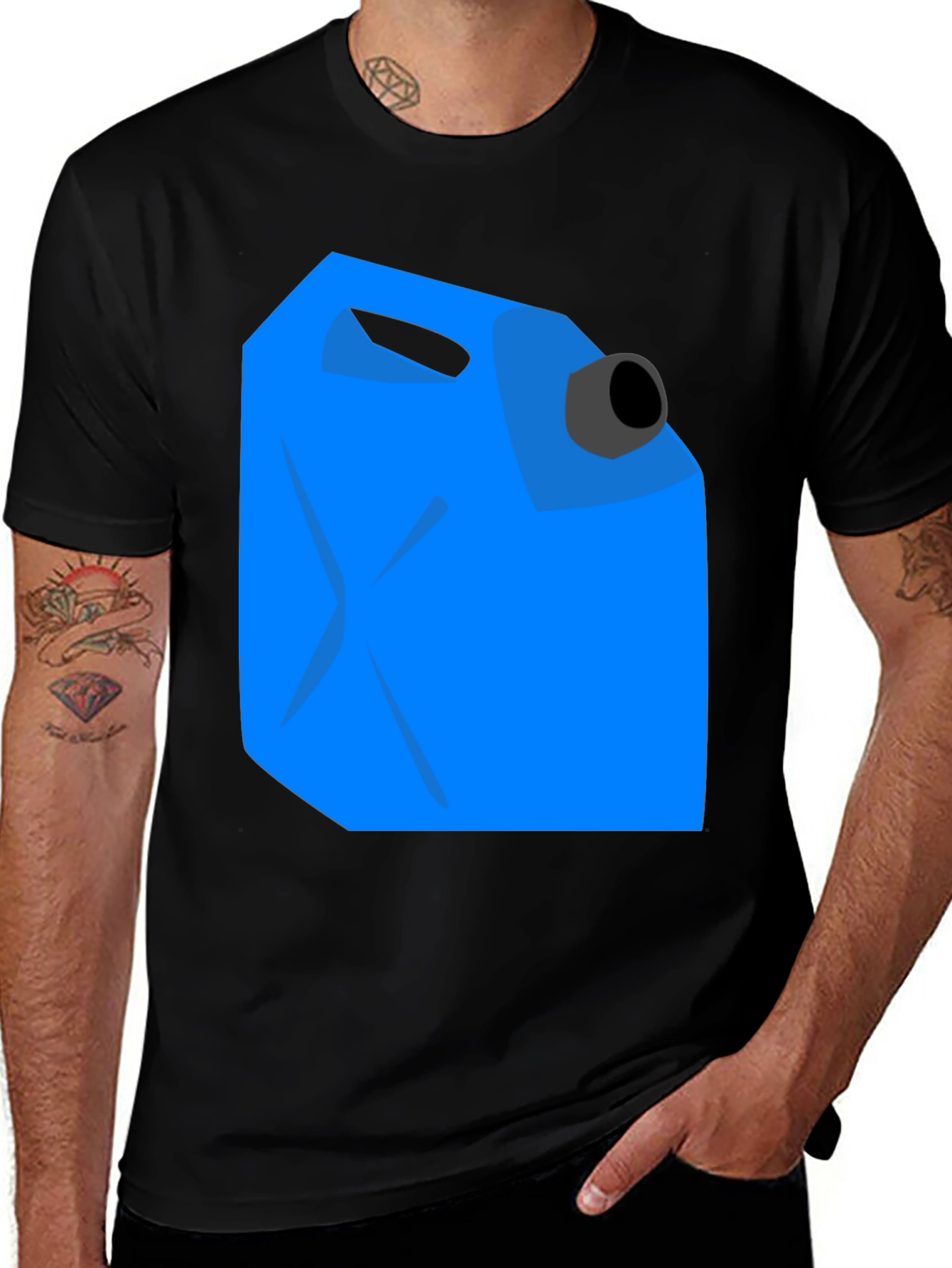 Variant 22 of Blue Jerry Can Graphic Tee - Black Cotton T-Shirt