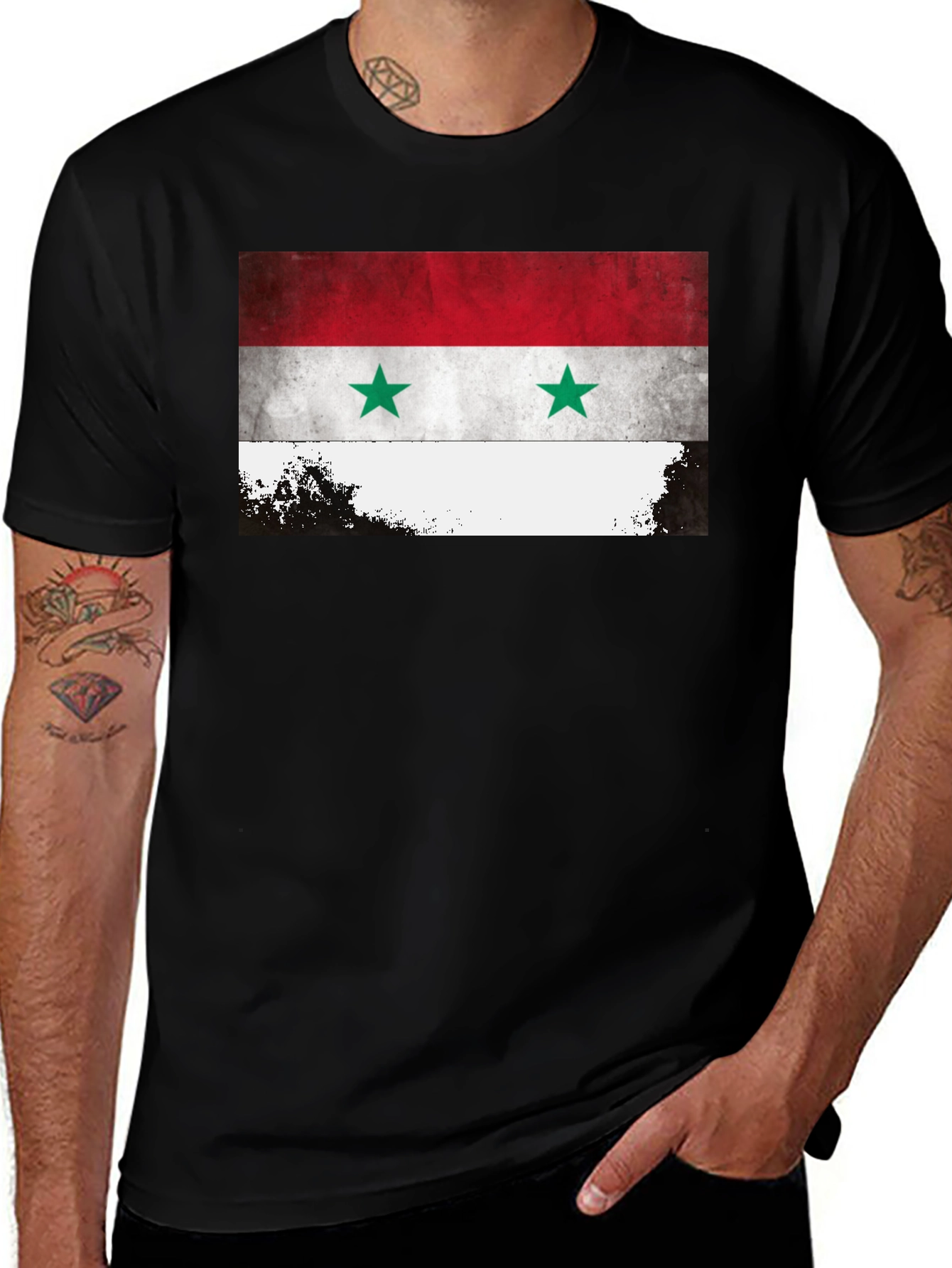 Syria Flag Graphic Tee - Black Crew Neck T-Shirt