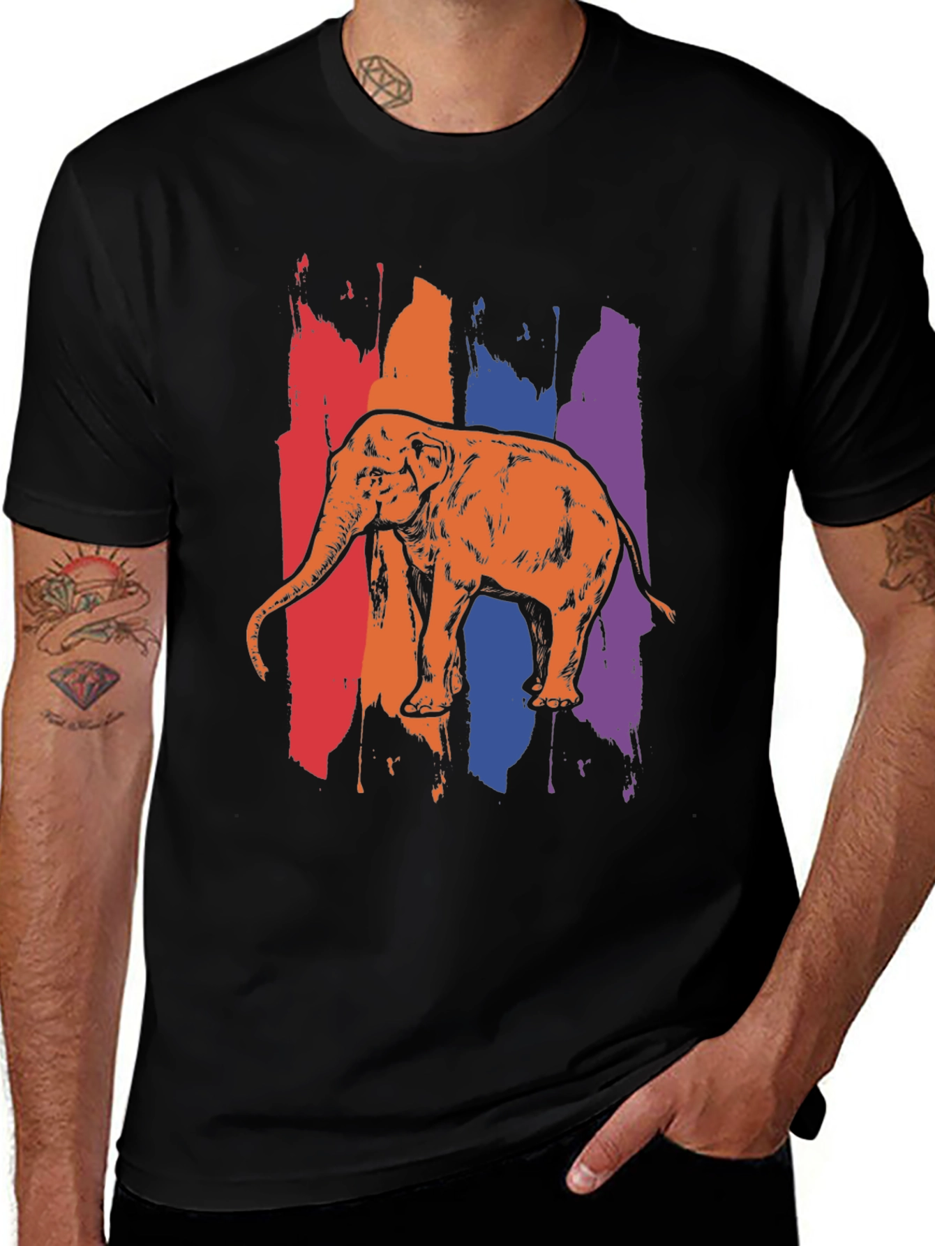 Variant 2 of Elephant Rainbow Graphic T-Shirt - Casual Black Tee