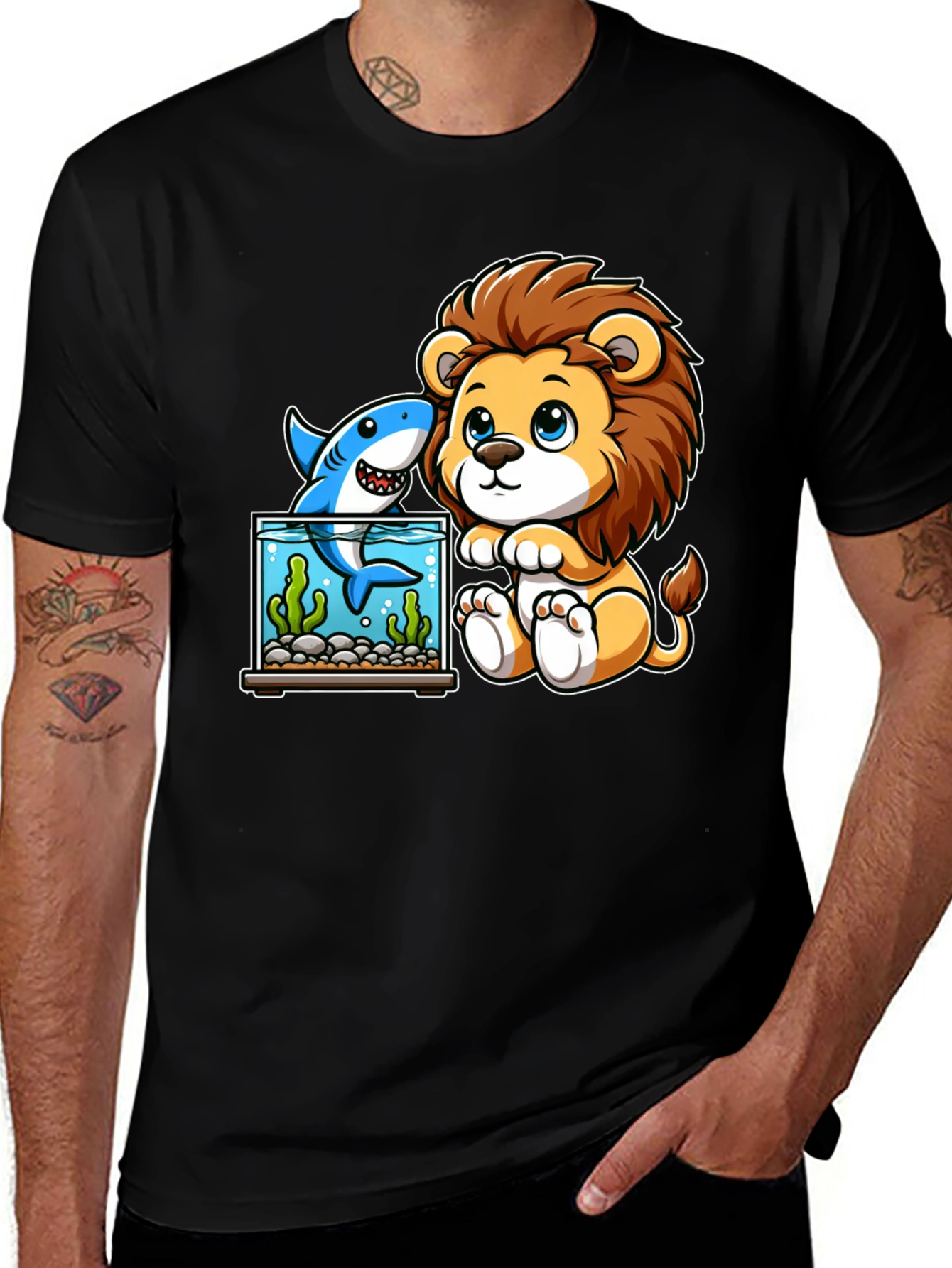 Variant 20 of Cute Cartoon Lion & Shark Graphic Tee