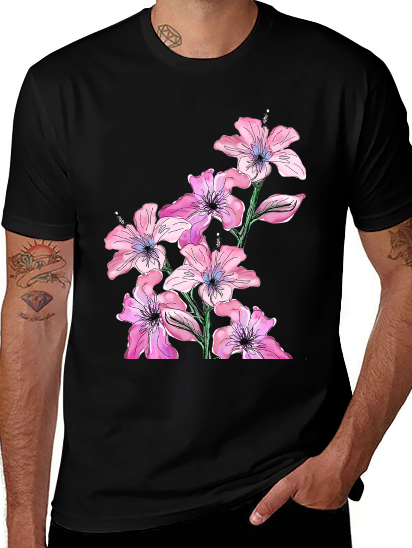 Variant 26 of Floral Print Black T-Shirt