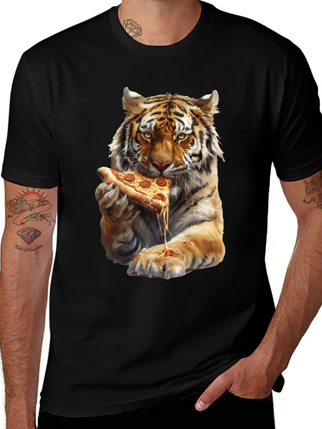 Variant 15 of Tiger Eating Pizza Graphic Tee
