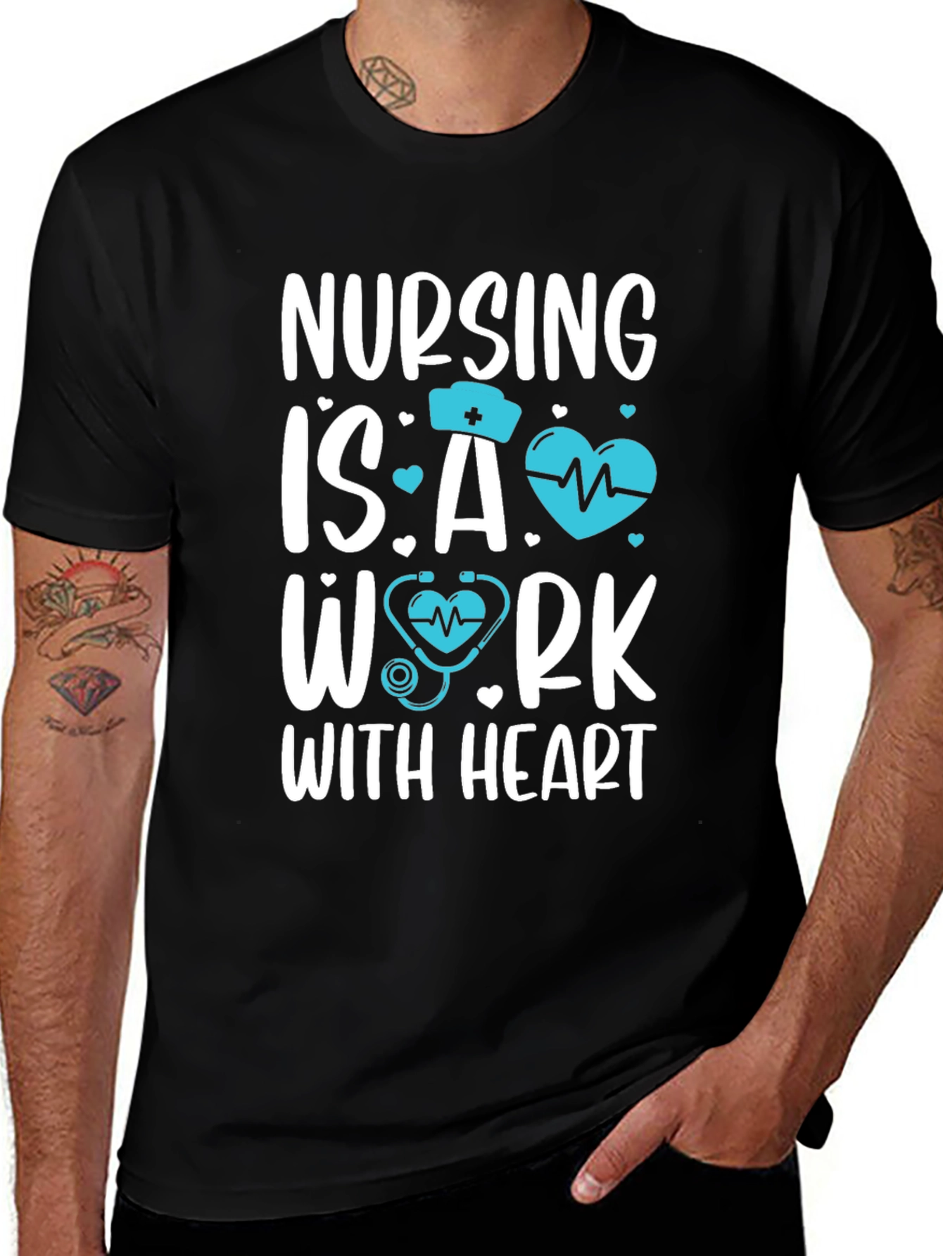 Variant 11 of Nursing is A Work With Heart Graphic Tee