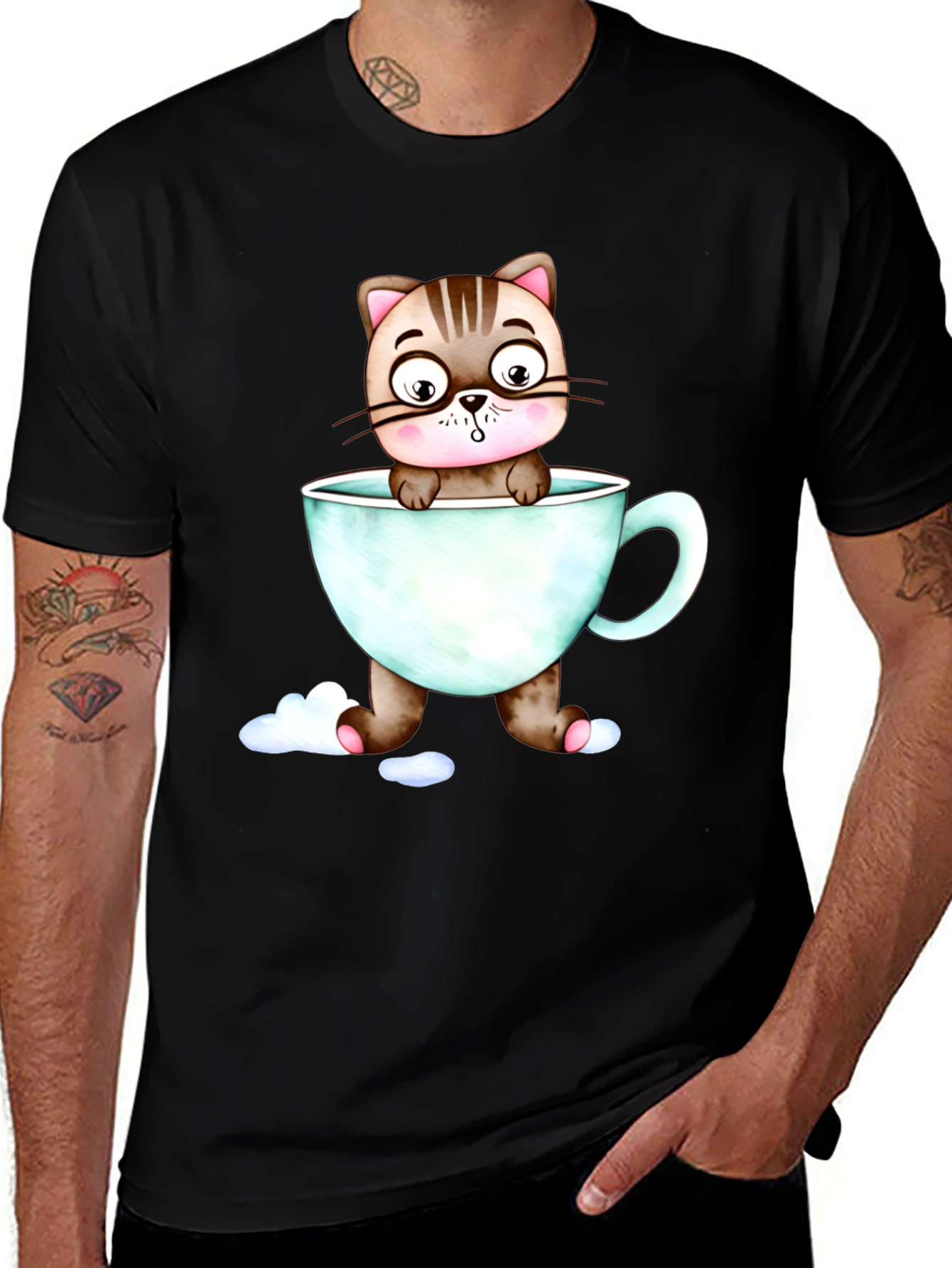 Variant 21 of Cute Cat in a Cup Black T-Shirt
