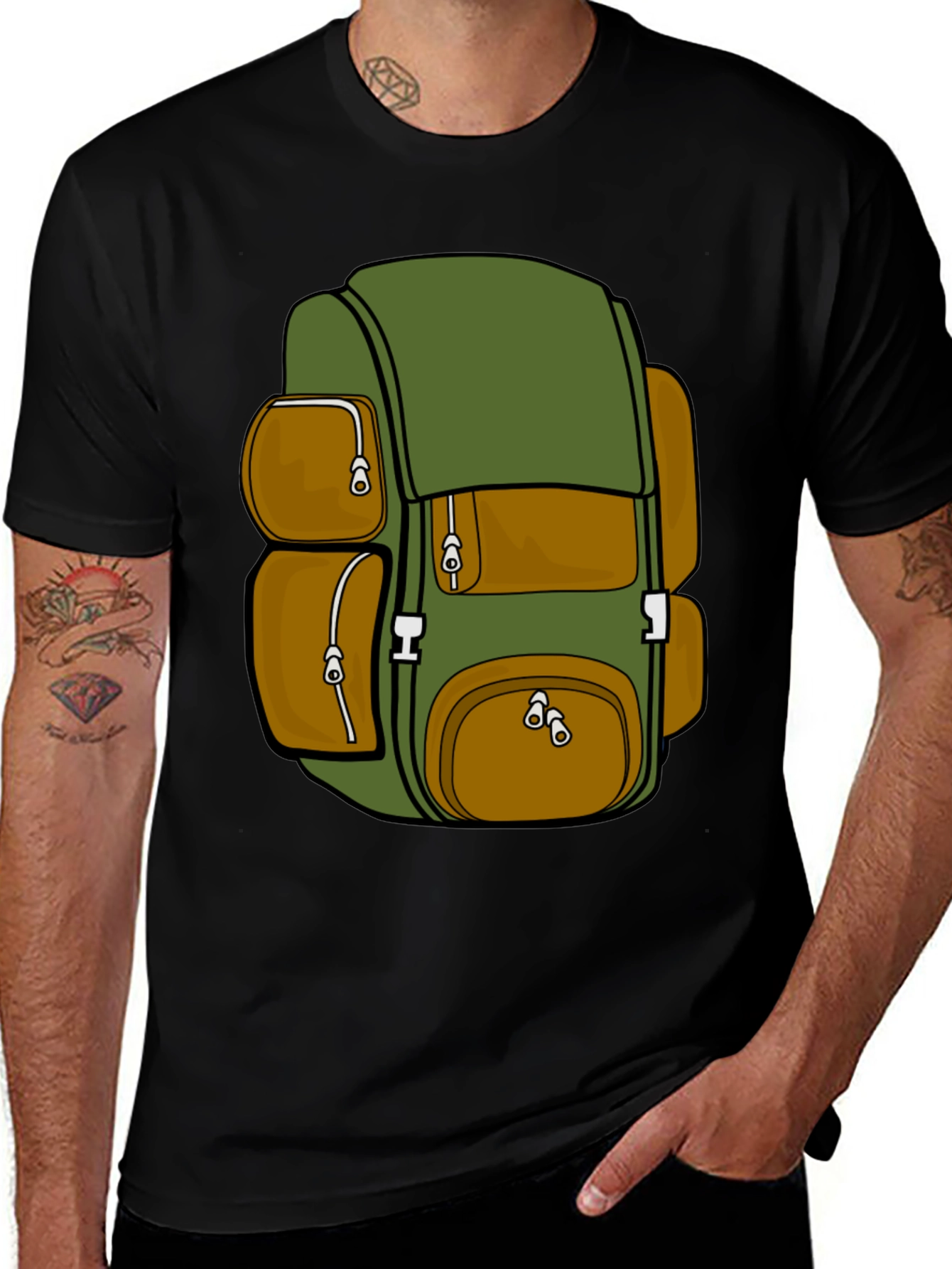 Cartoon Backpack Graphic T-Shirt