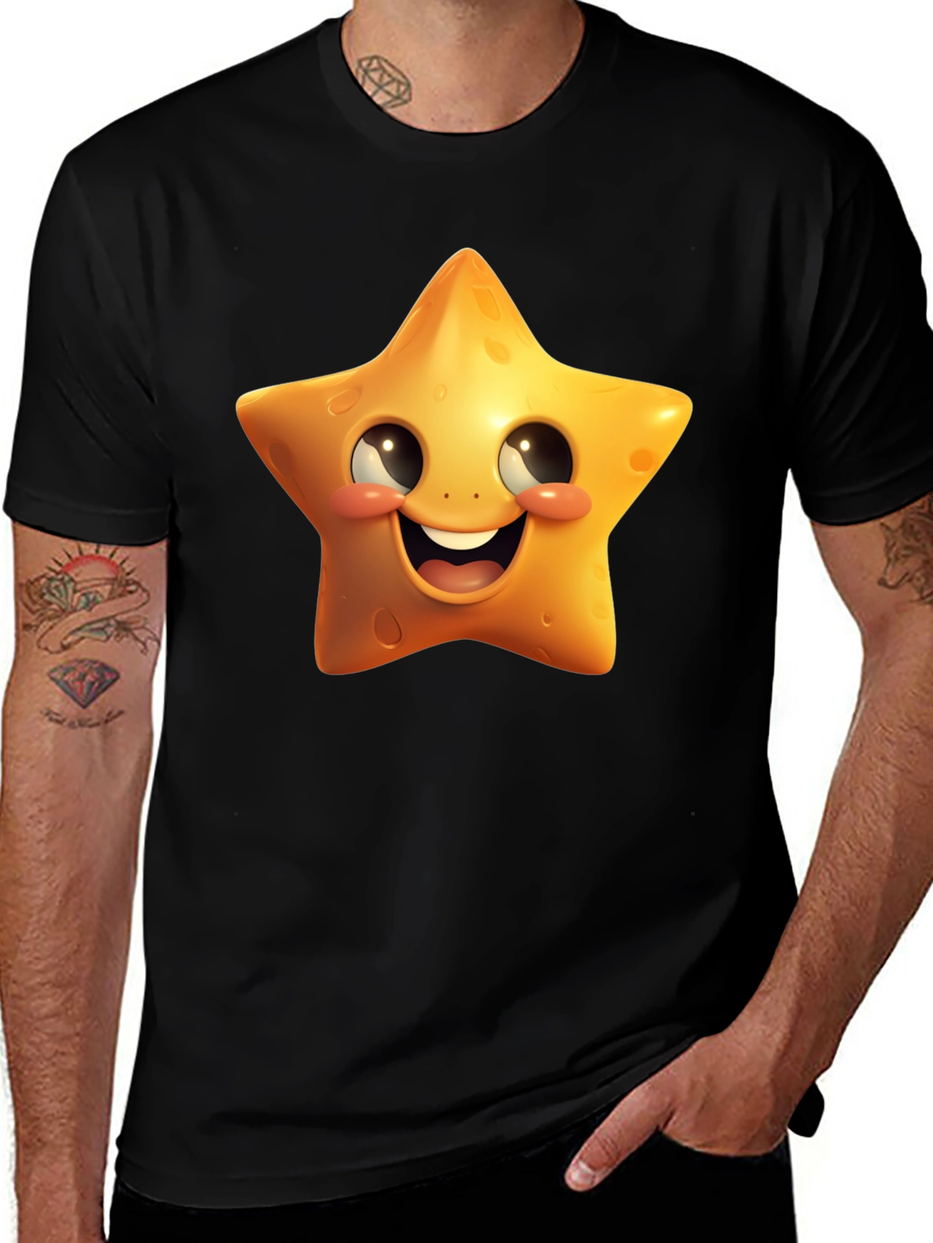 Variant 2 of Star Cartoon Graphic Black T-Shirt