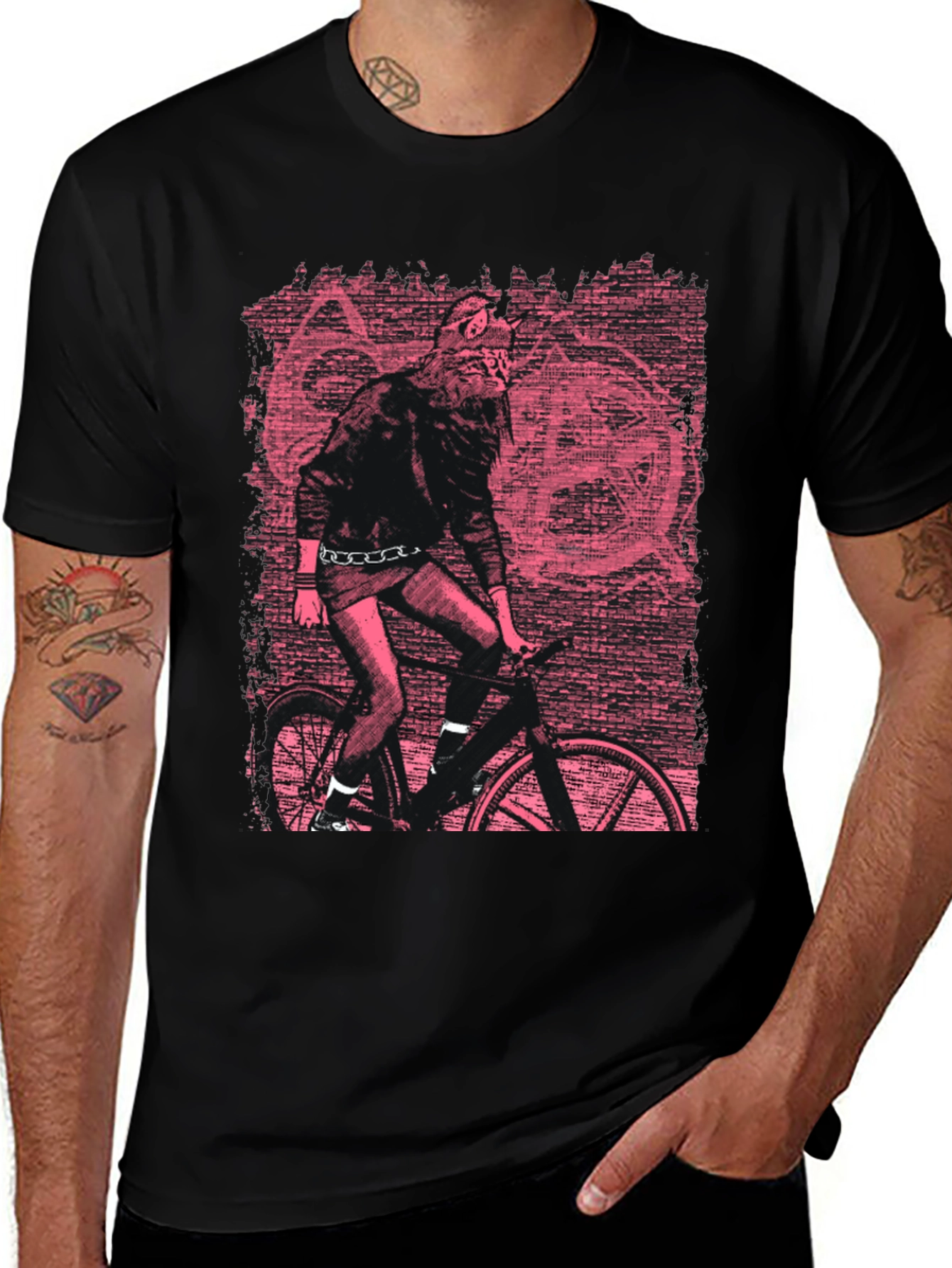 Variant 14 of Edgy Graphic Tee - Werewolf Biker in Pink