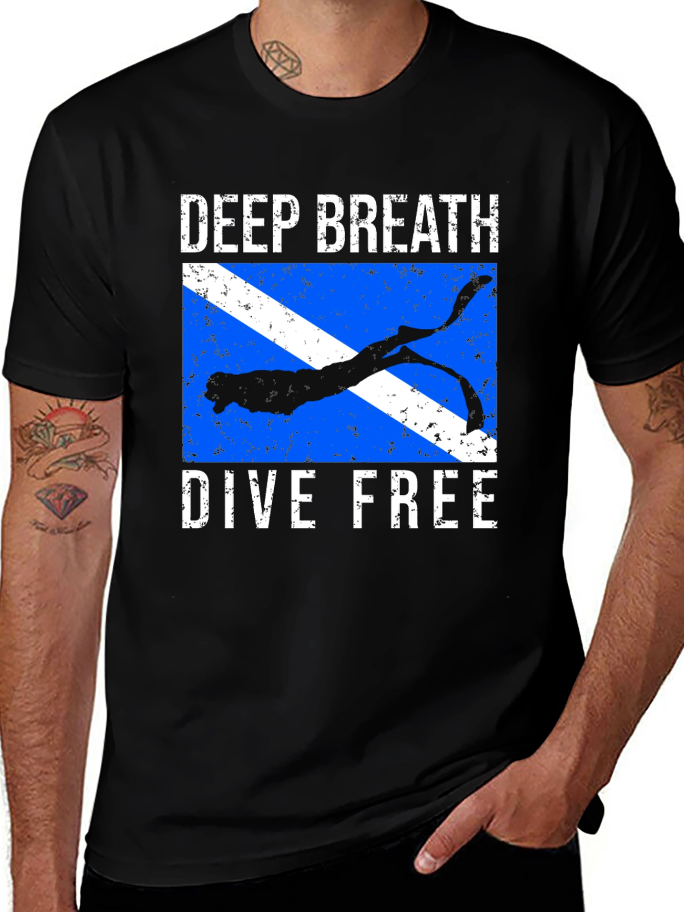 Variant 21 of Deep Breath Dive Free T-Shirt Diver Design