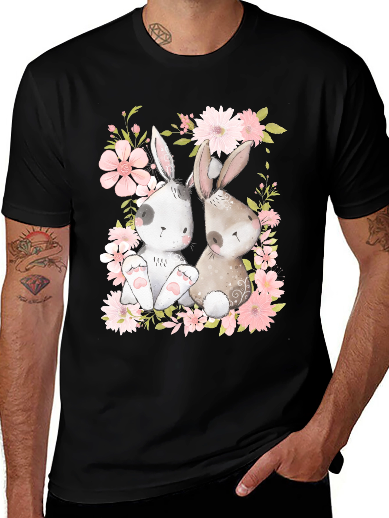 Variant 25 of Cute Bunny Floral T-Shirt - Spring Easter Tee
