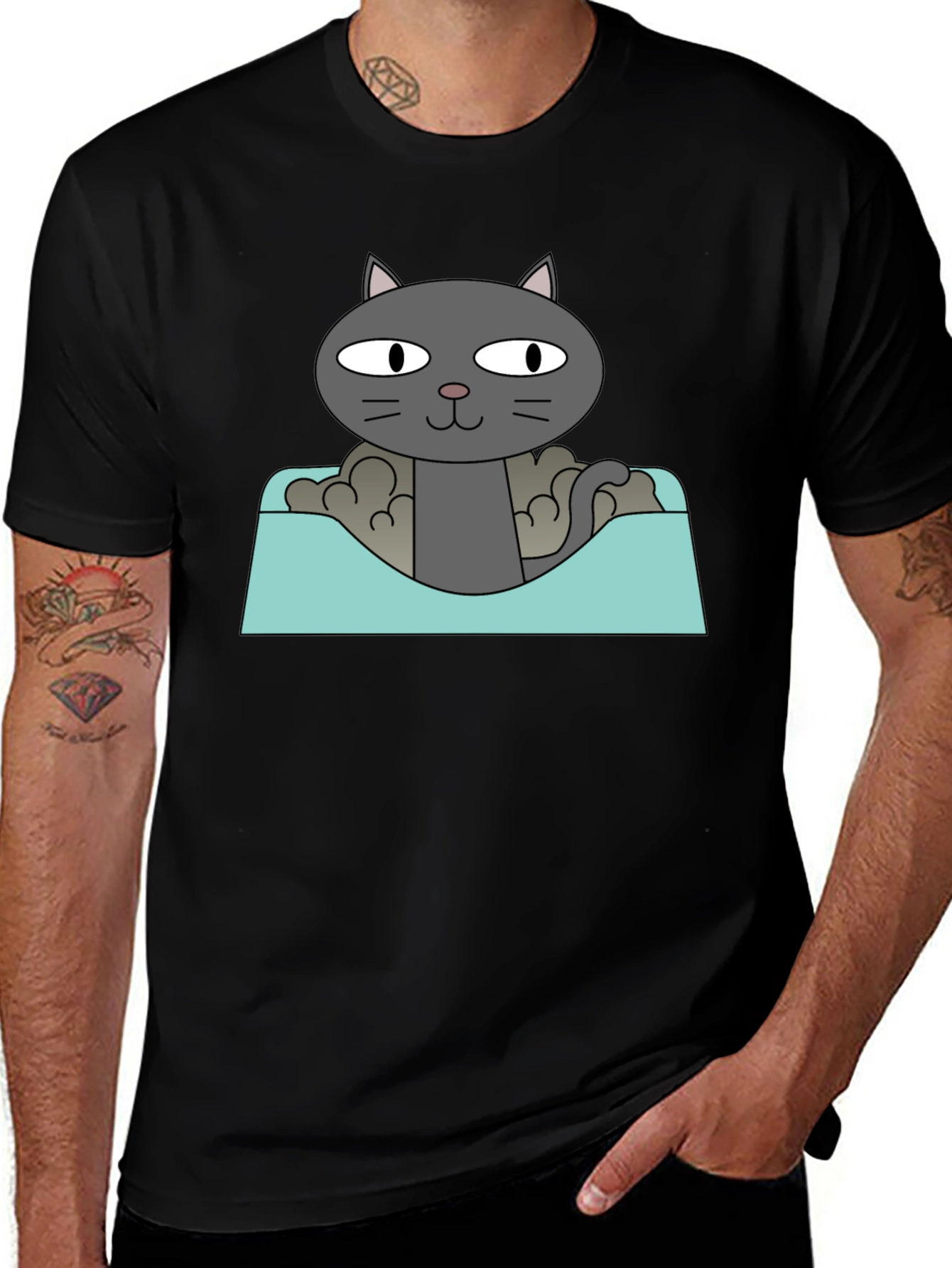Variant 23 of Cat in a Box Graphic T-Shirt - Black