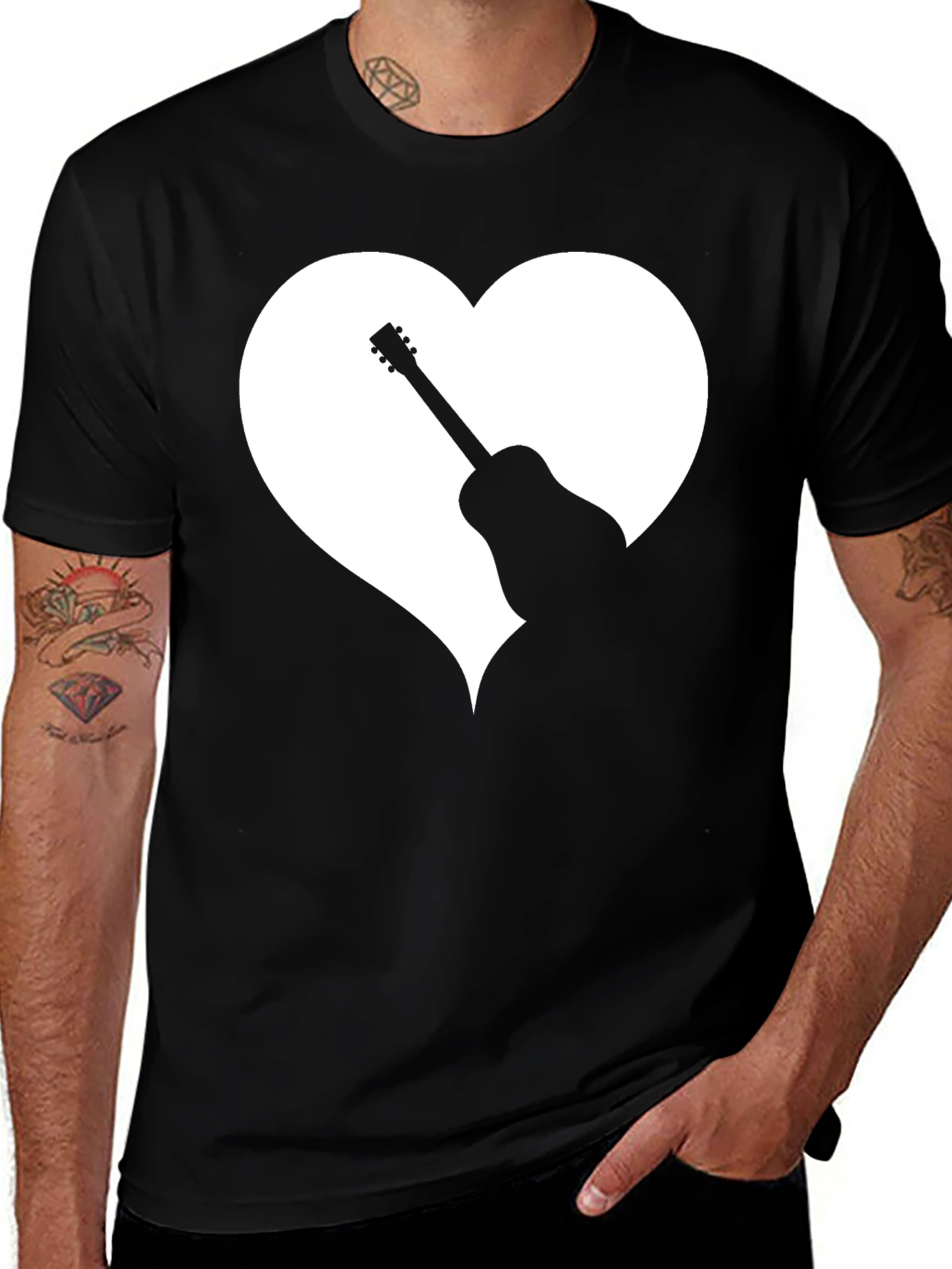 Variant 3 of Guitar Heart Graphic Tee - Black