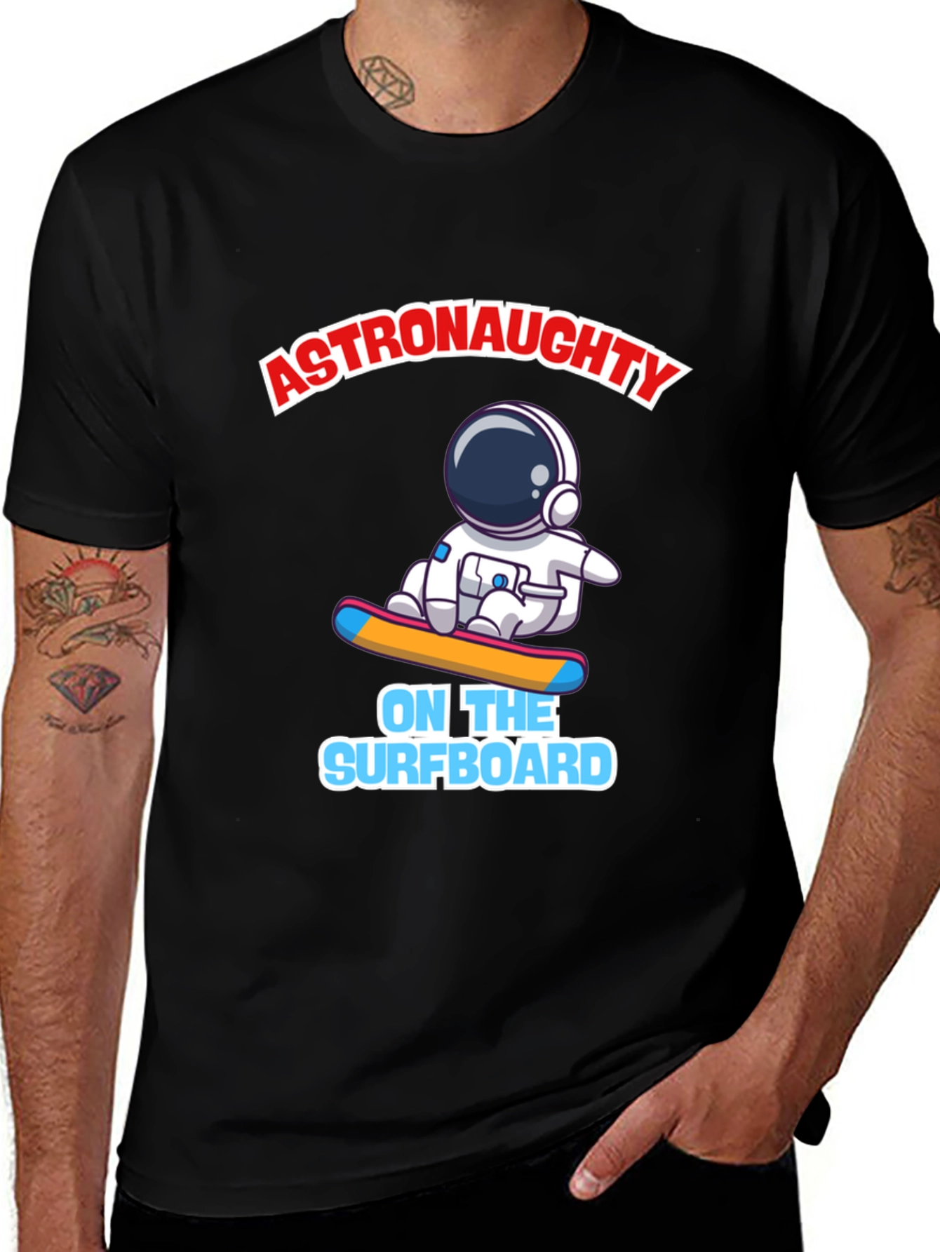 Variant 5 of Astronaut Surfing T-Shirt - Black Graphic Tee