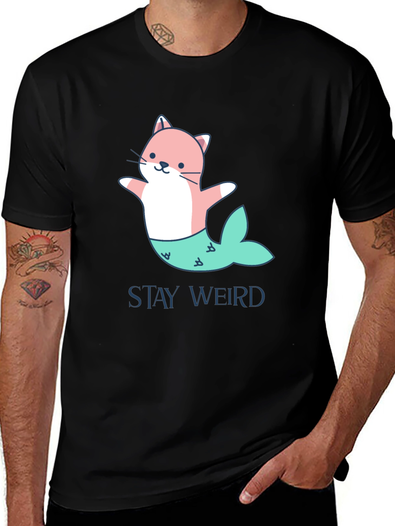 Variant 12 of Stay Weird Cat Mermaid Graphic T-Shirt