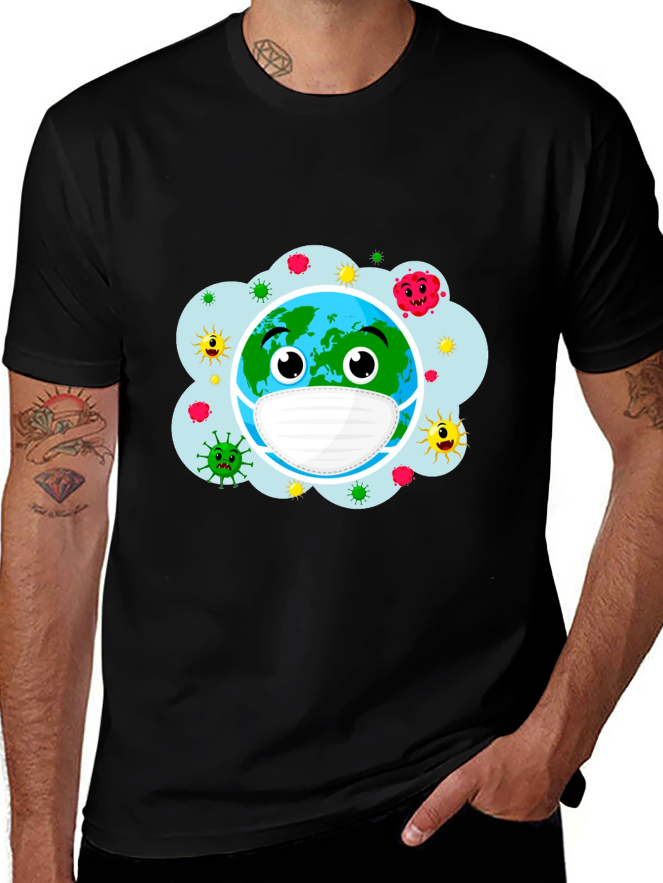 Variant 2 of Earth Wearing Mask T-Shirt