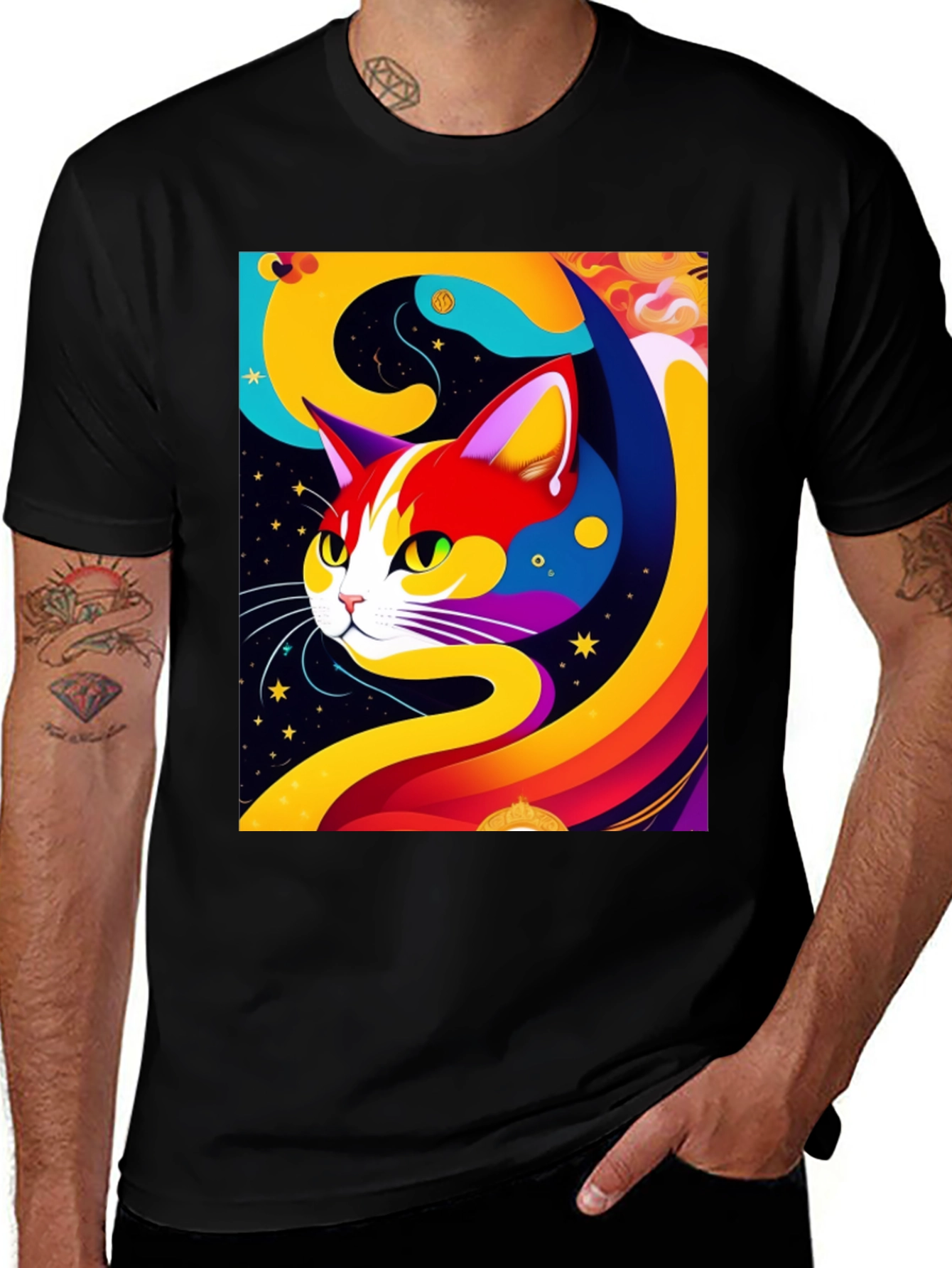 Variant 27 of Psychedelic Cat Graphic Tee