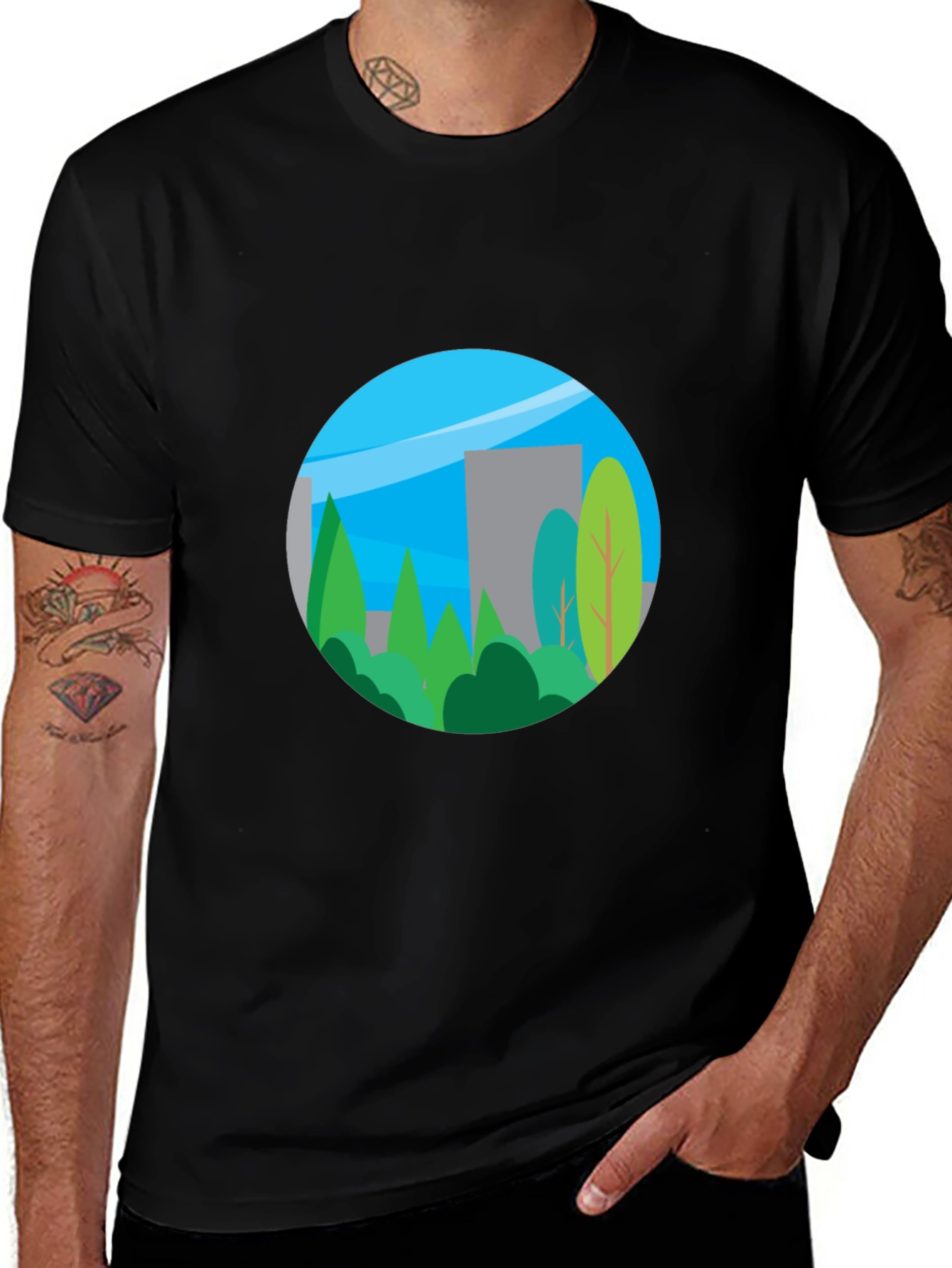 Black Nature Inspired Graphic T-Shirt main image