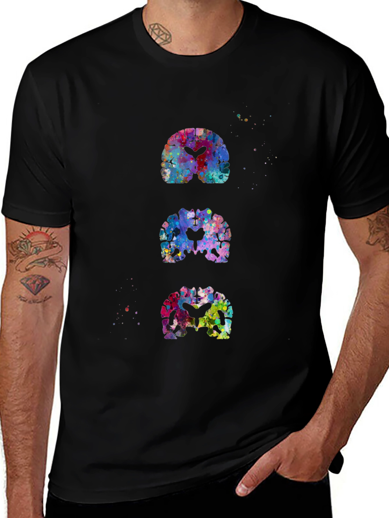 Black Colorful Brain Scan T-Shirt main image