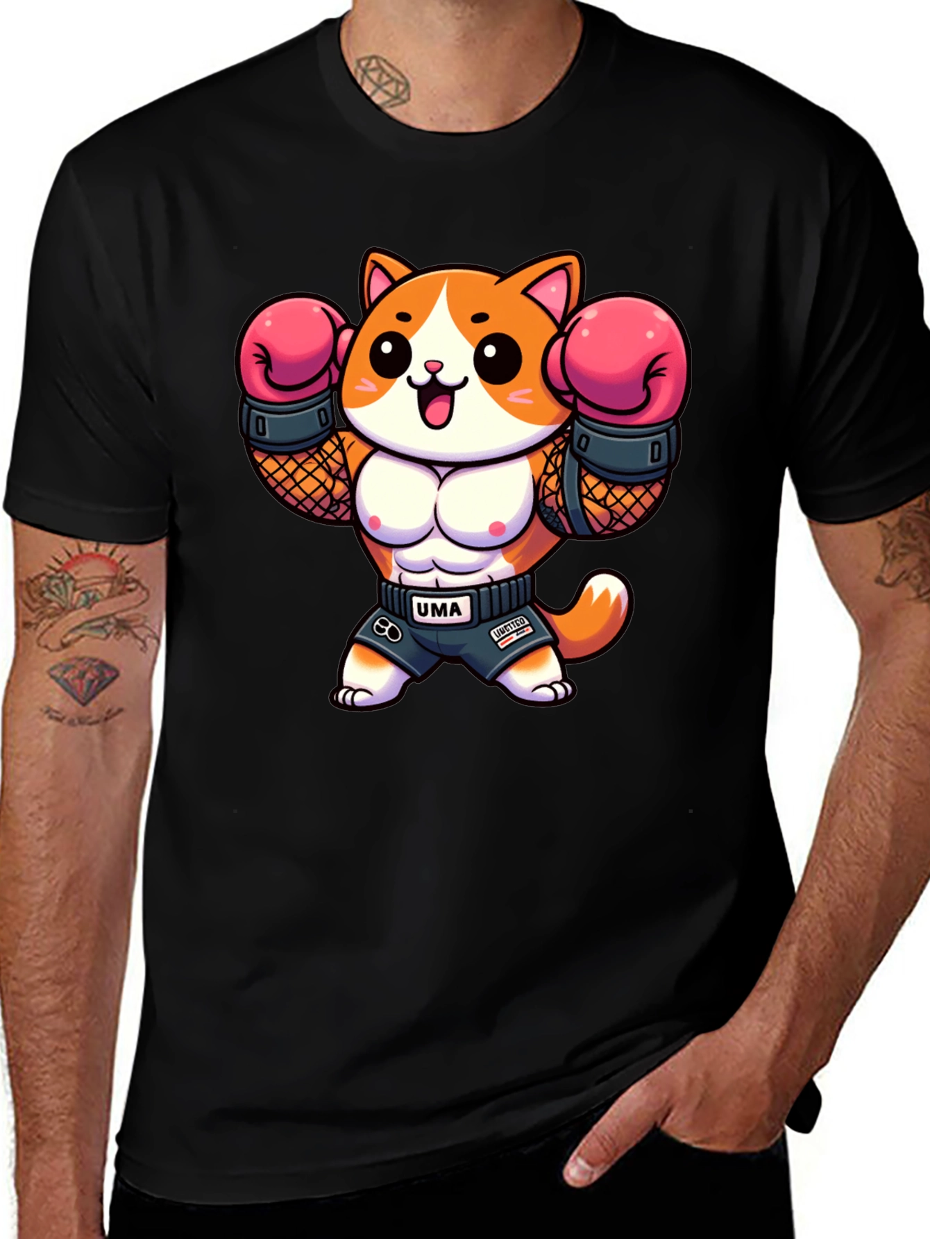 Variant 13 of Funny Cartoon Cat Boxer Graphic Tee