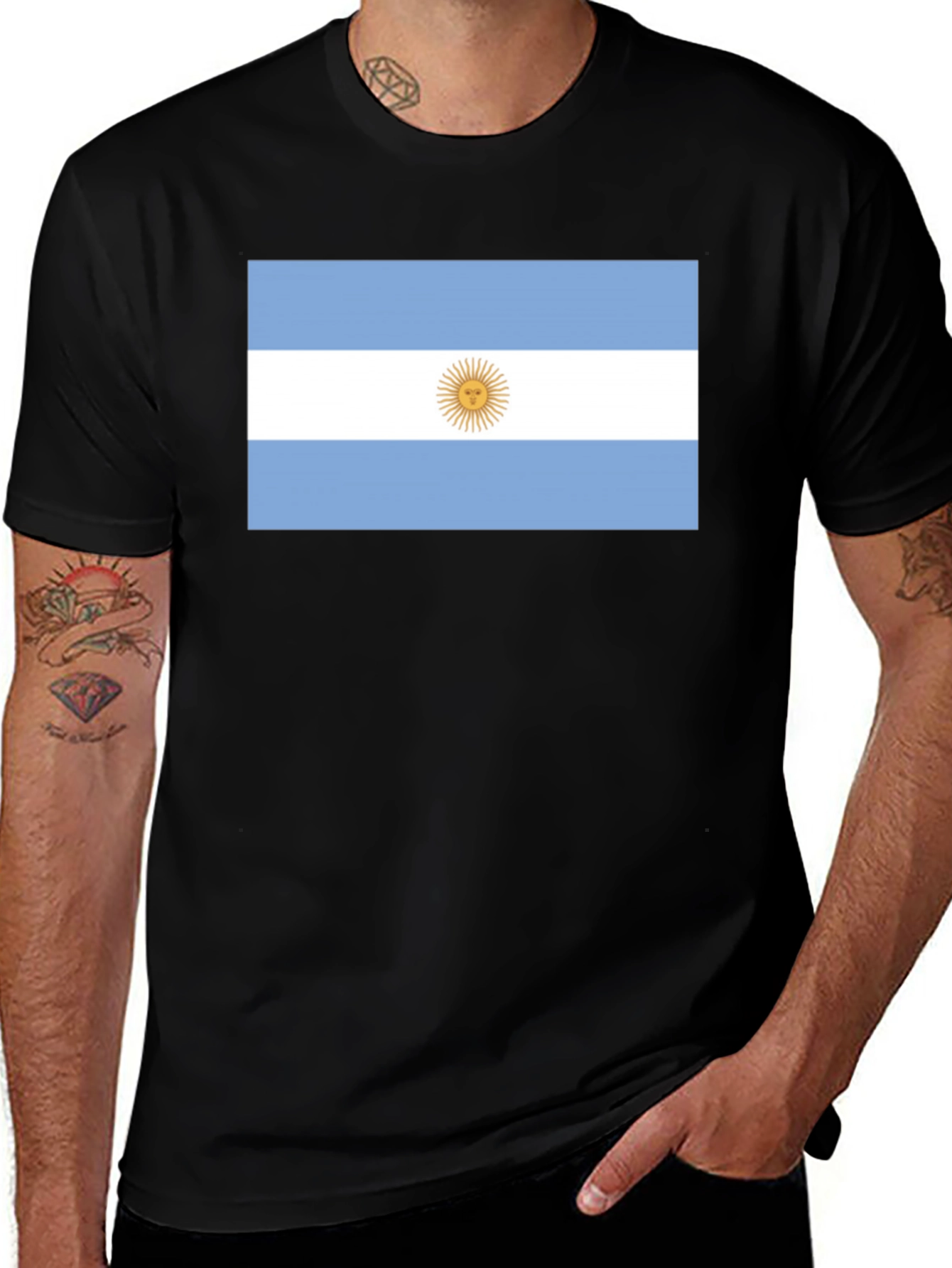Variant 6 of Argentina Flag T-Shirt - Black Cotton Tee