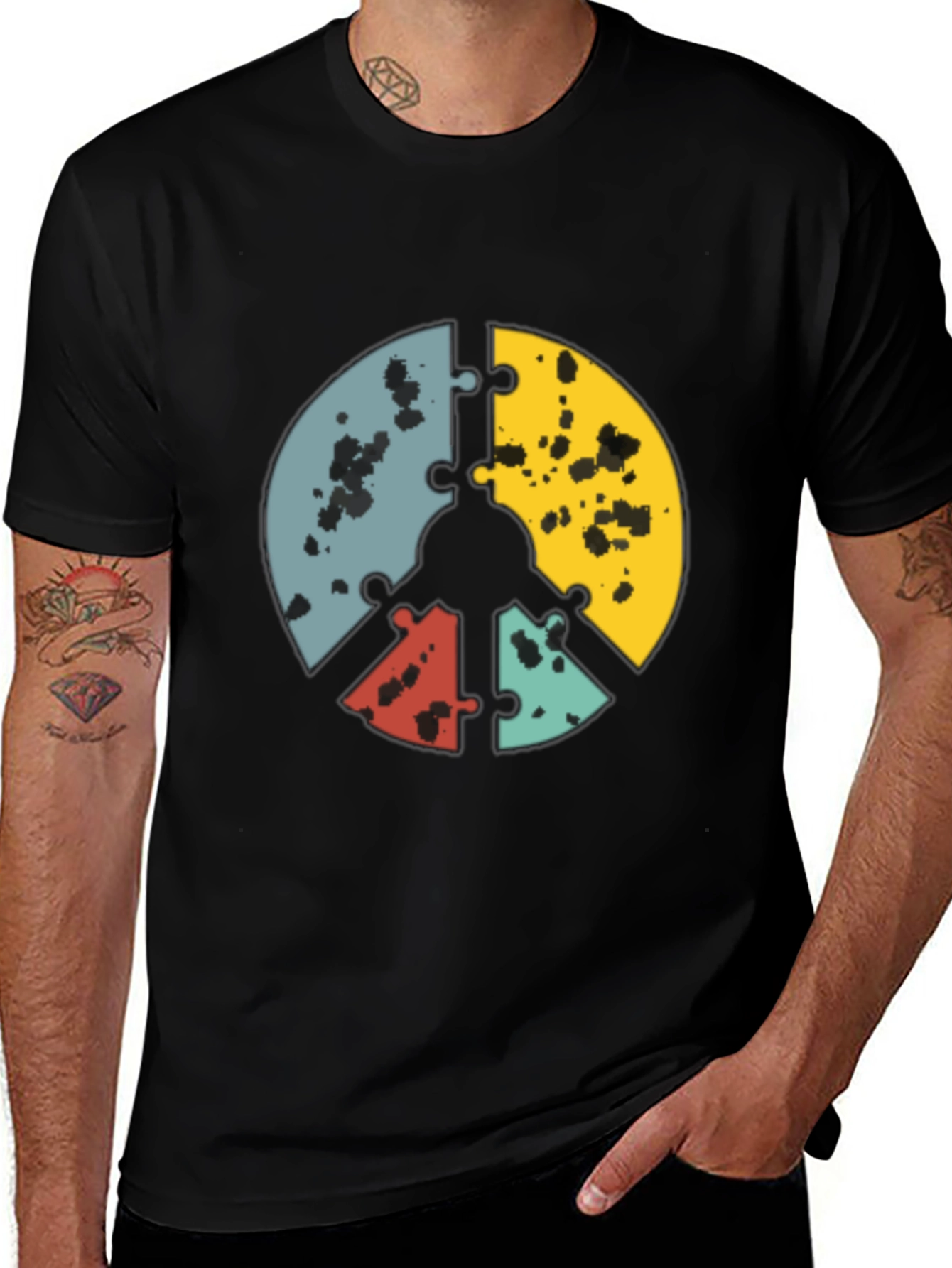 Variant 2 of Puzzle Peace Sign Graphic Tee - Black