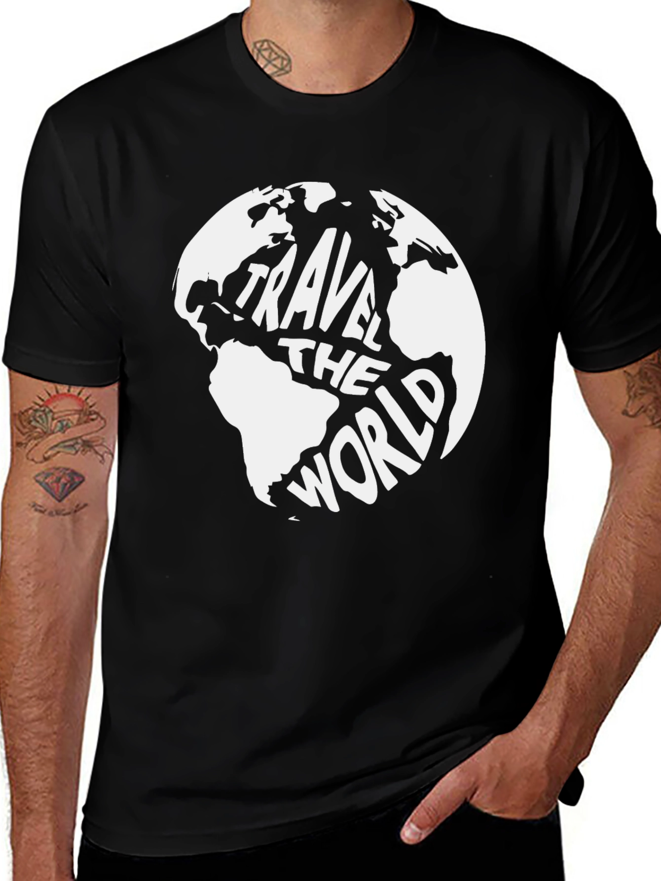Travel the World Globe Graphic Tee - Black Cotton T-Shirt