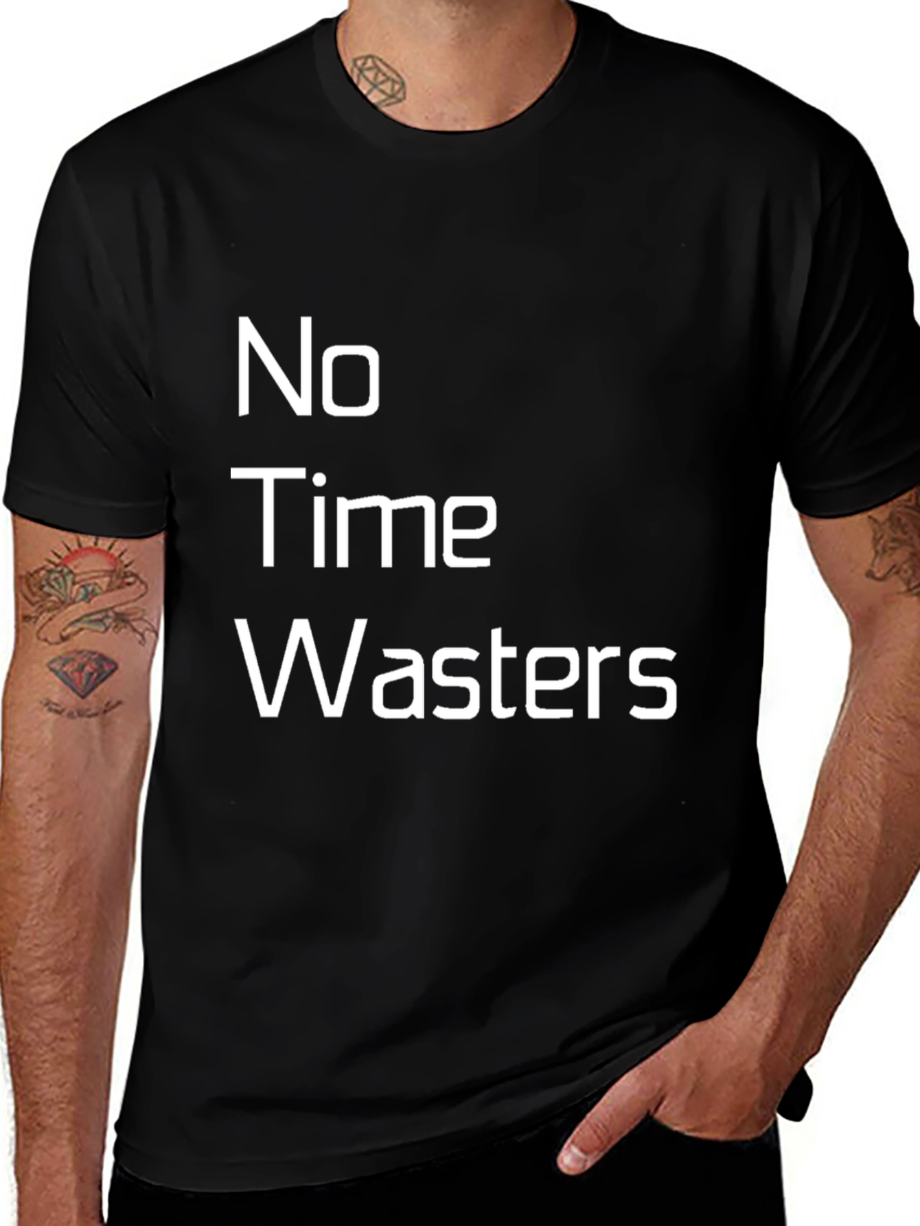 Variant 5 of No Time Wasters Black Graphic Tee - Casual Wear