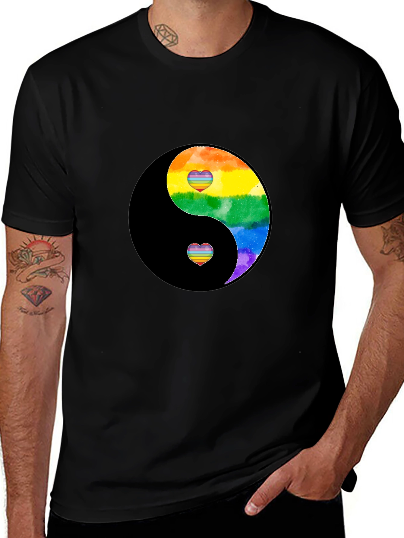 Variant 14 of Yin Yang Rainbow Heart Graphic Tee