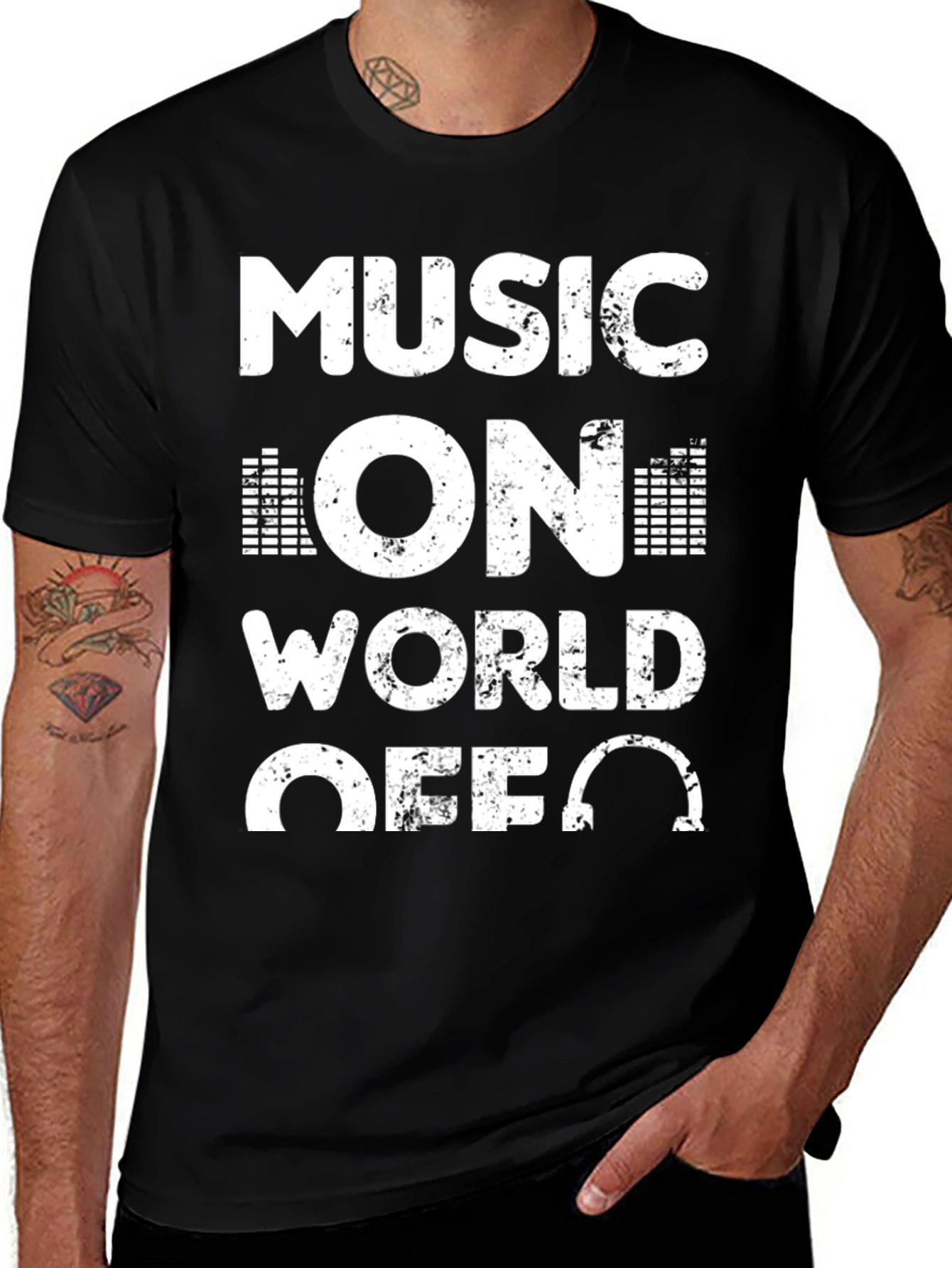 Variant 7 of Music On World Off Black Graphic Tee