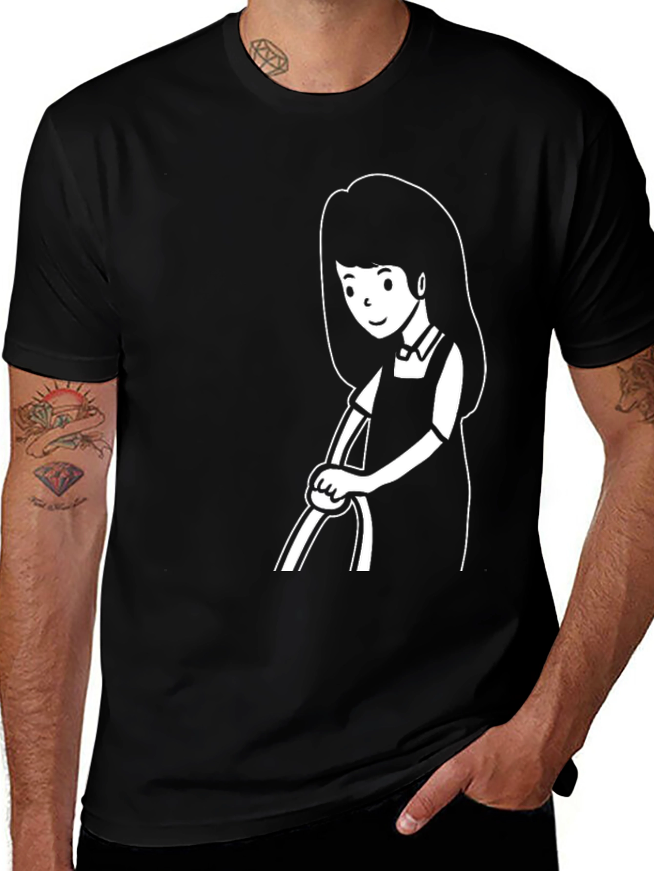 Cartoon Girl Black T-Shirt