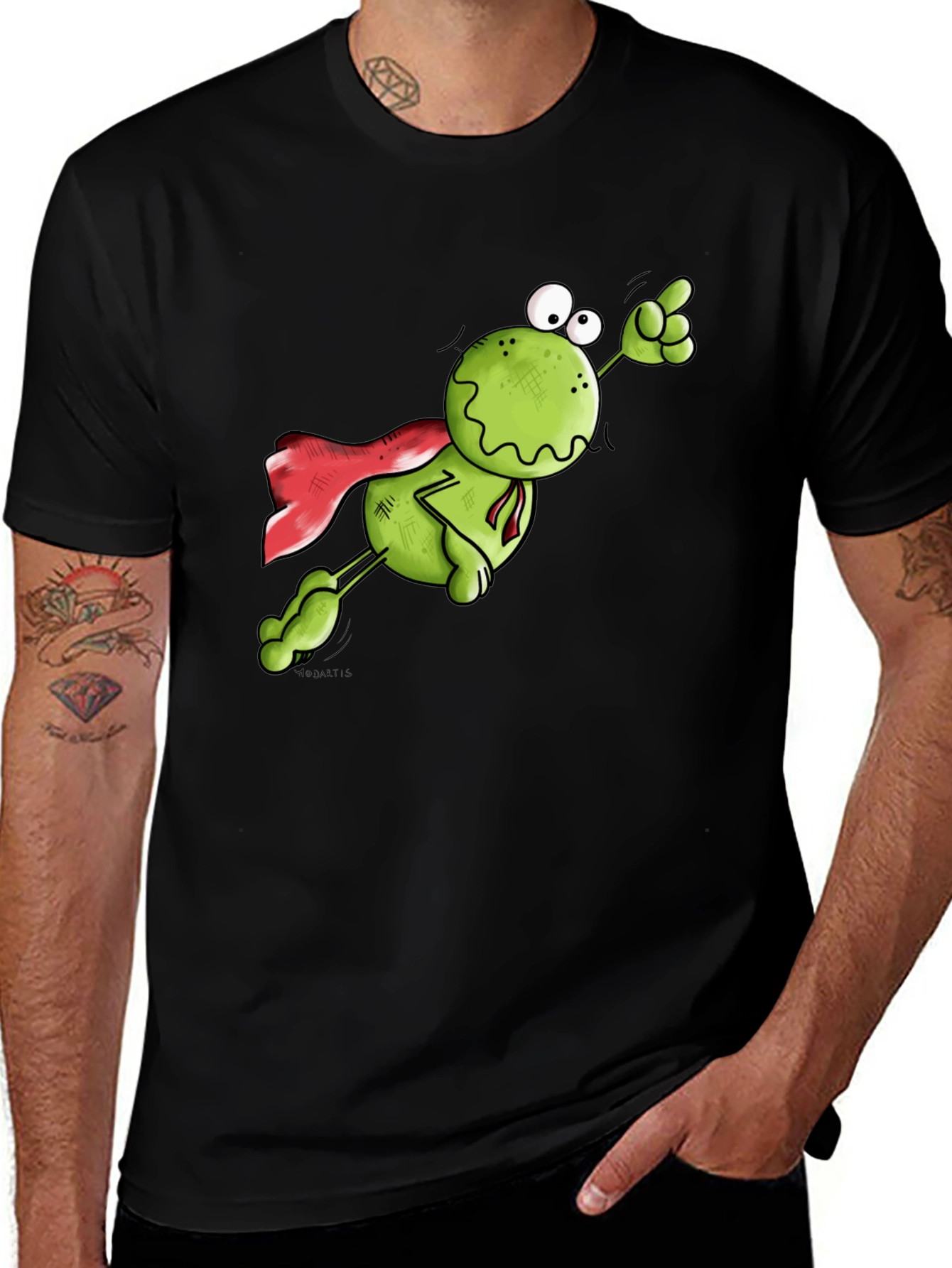 Variant 26 of Superhero Frog Graphic Tee - Black Cotton T-Shirt