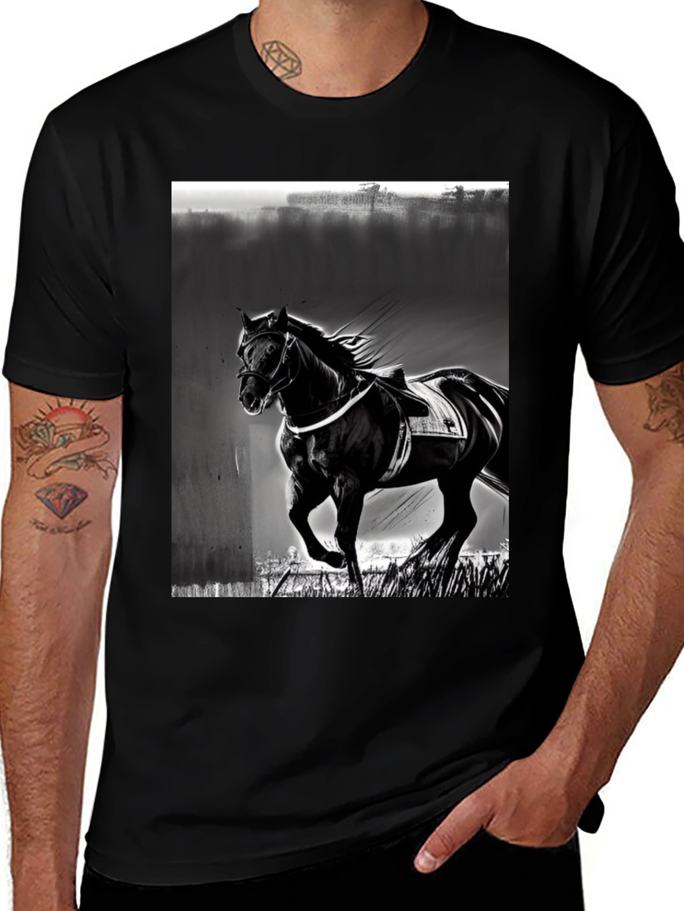 Variant 27 of Black Horse Graphic Tee - Stylish Men's T-Shirt