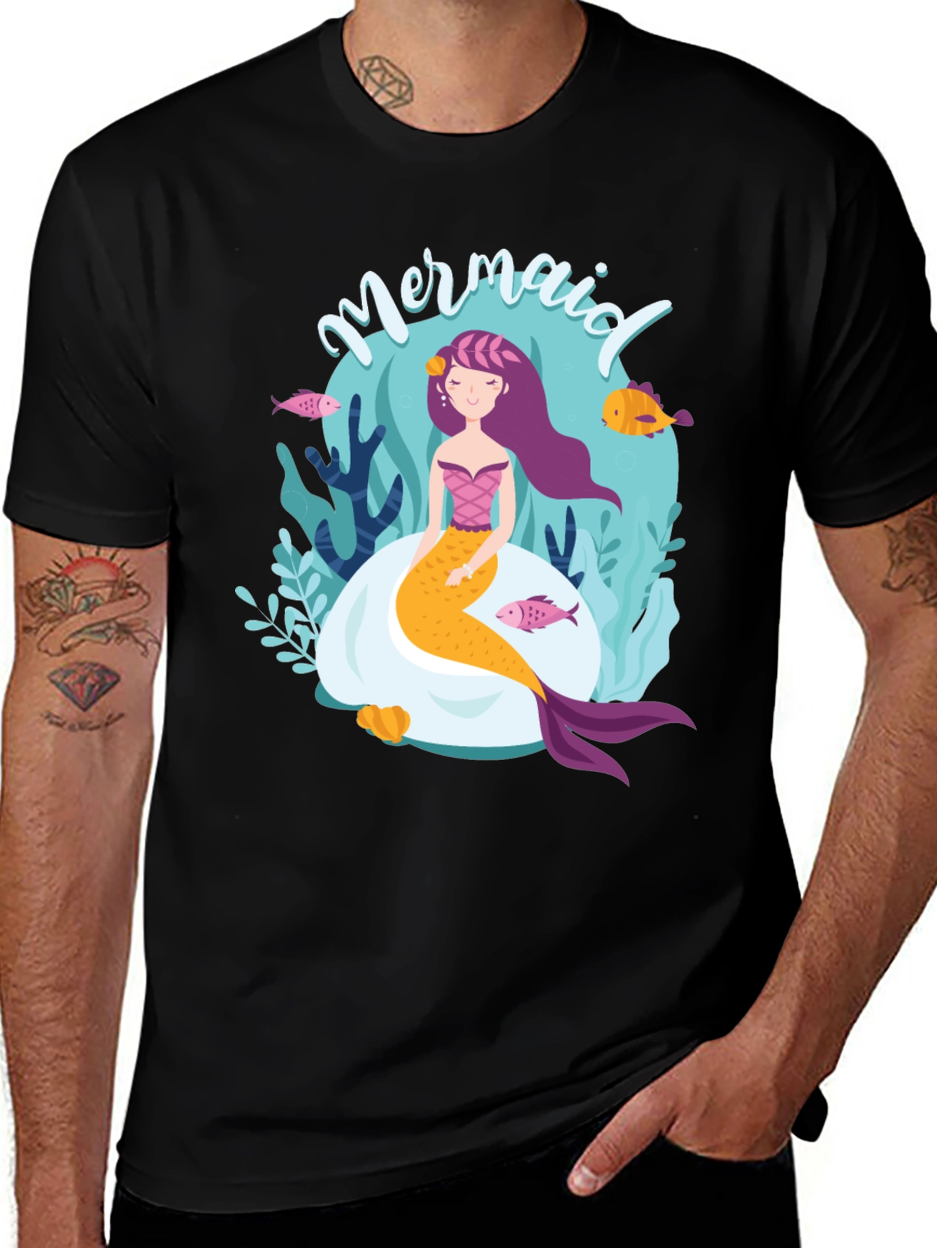Variant 13 of Mermaid Graphic Tee - Black Cotton T-Shirt