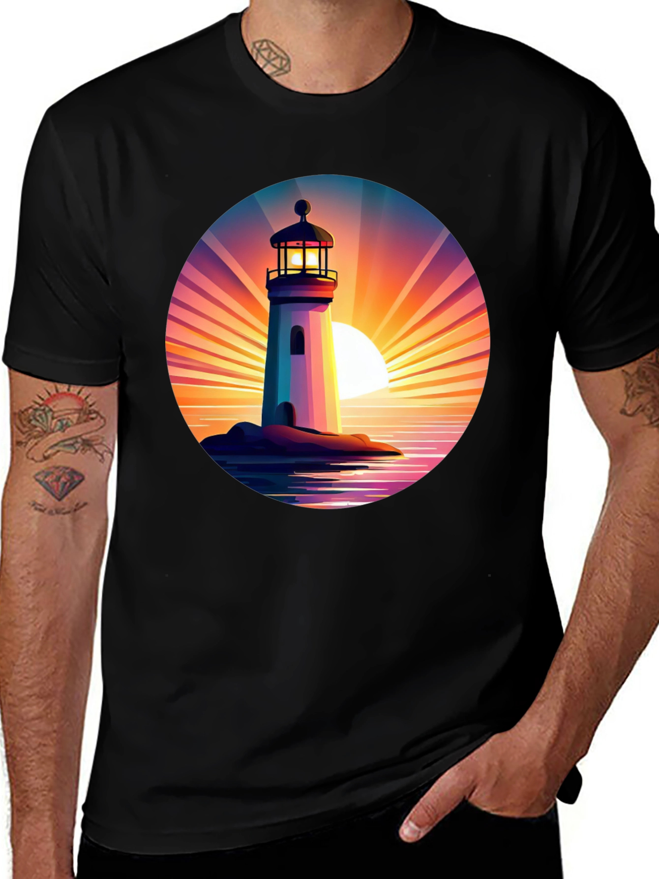 Lighthouse Sunset Graphic T-Shirt