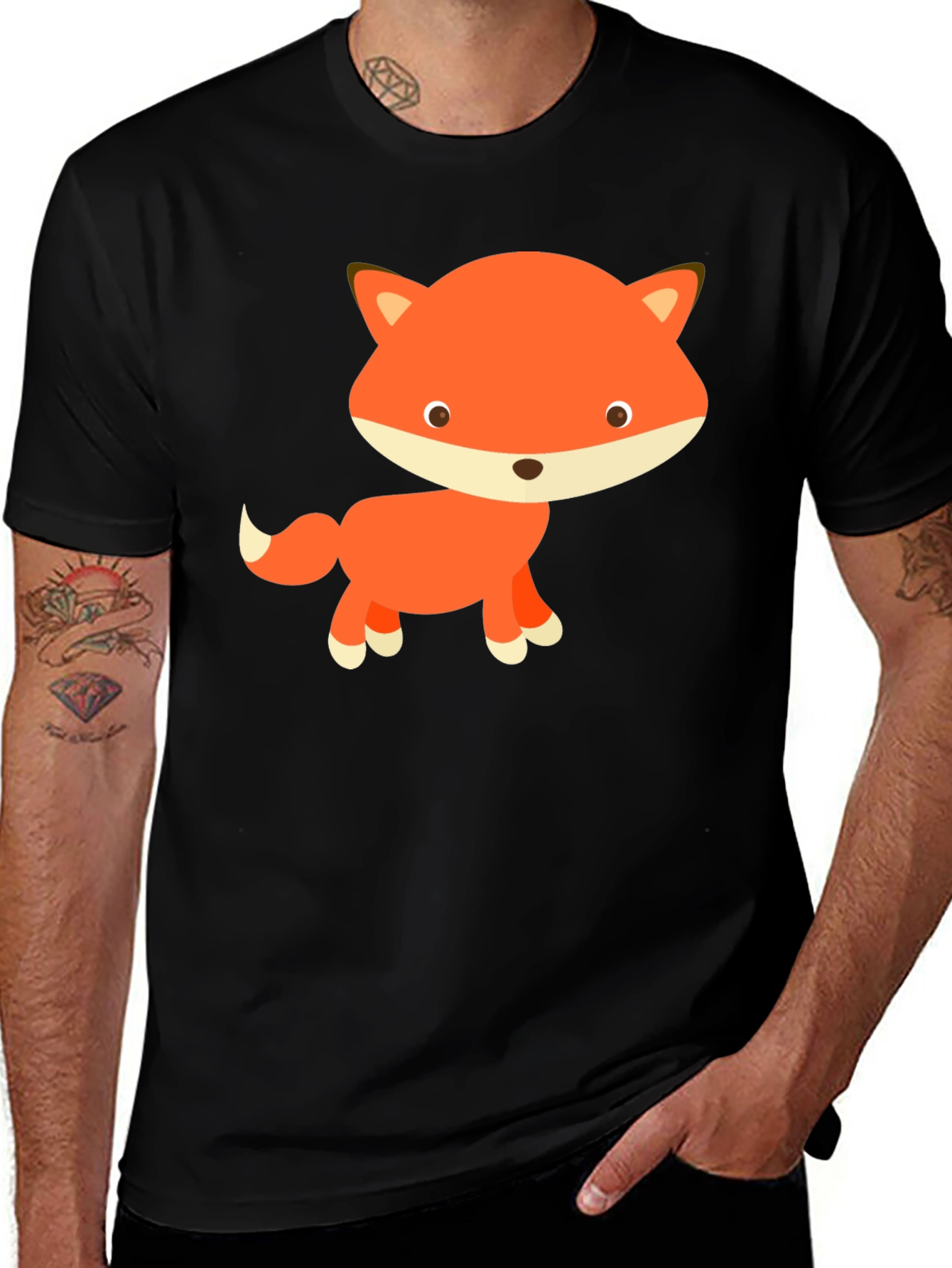 Variant 2 of Cute Cartoon Fox Black T-Shirt