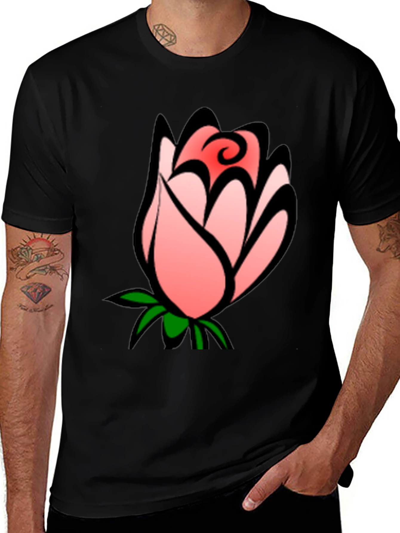 Variant 7 of Floral Rose Bud Graphic Black T-Shirt