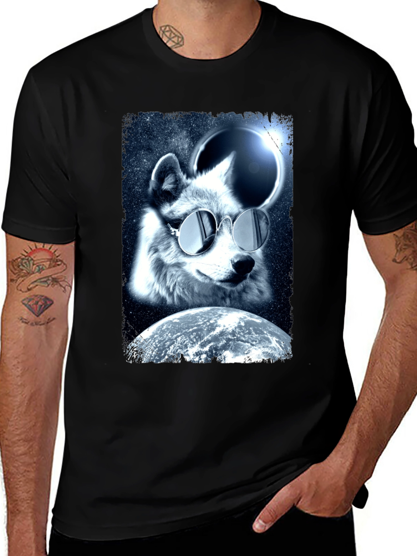 Variant 20 of Cool Wolf in Space T-Shirt - Unique Graphic Tee